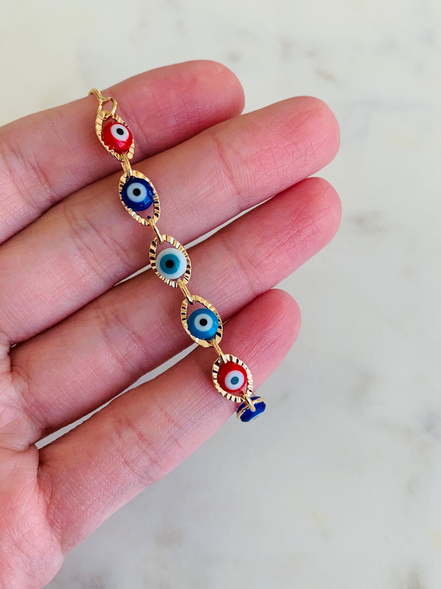 Gold Filled Evil Eye Bracelet | Adjustable Dainty Charm