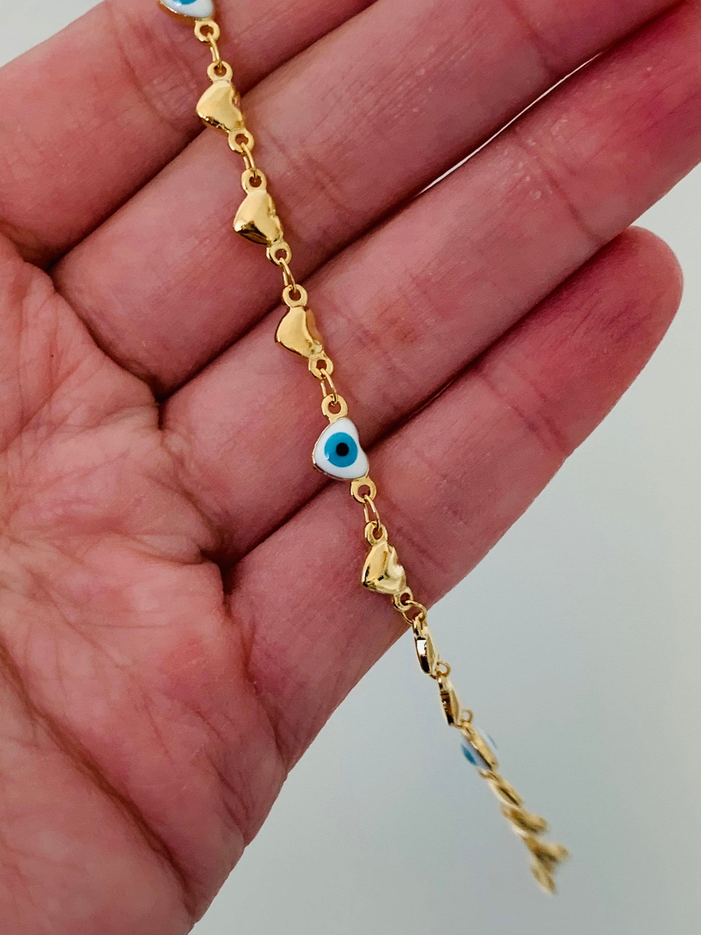 Gold Filled Heart Evil Eye Anklet | Symbolic Style for Everyday Protection