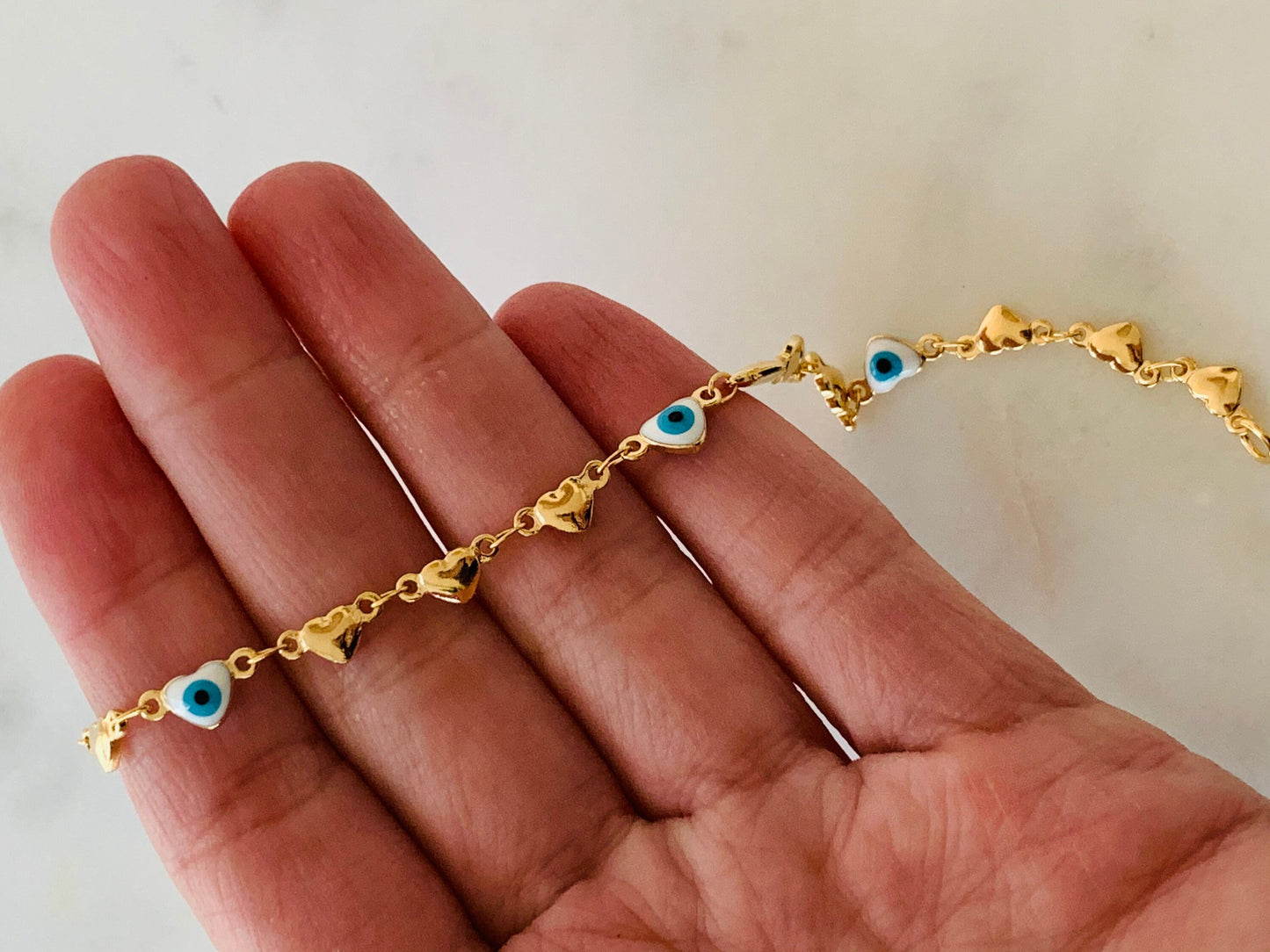 Gold Filled Heart Evil Eye Anklet | Symbolic Style for Everyday Protection