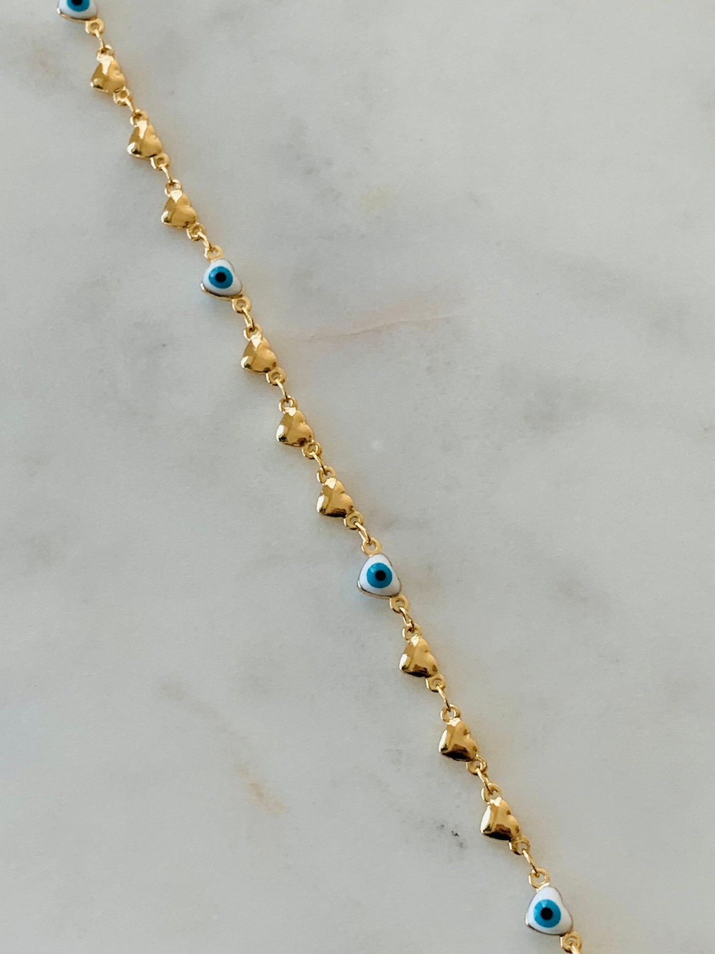 Gold Filled Heart Evil Eye Anklet | Symbolic Style for Everyday Protection