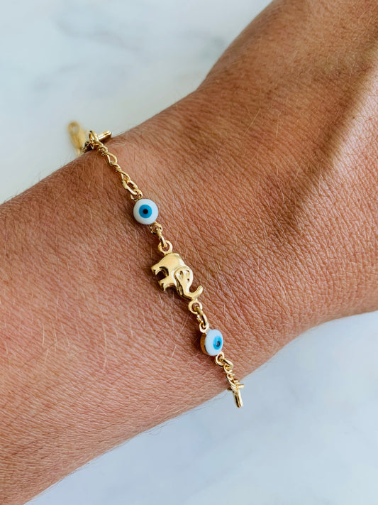 Gold Filled Evil Eye & Elephant Bracelet | Lucky Charm Jewelry