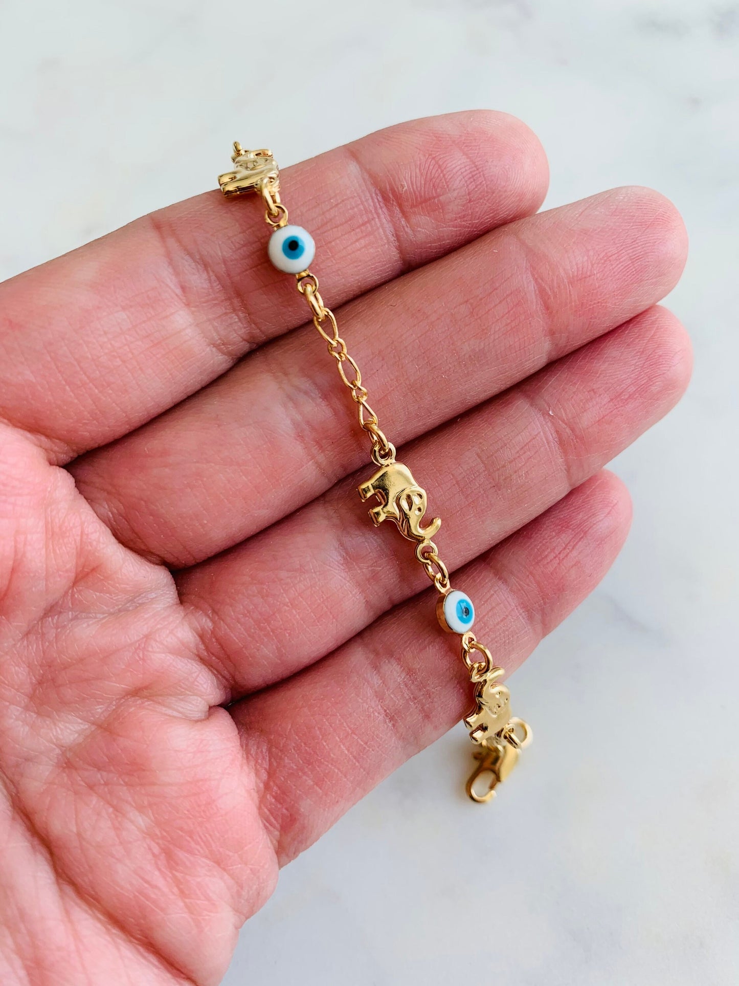 Gold Filled Evil Eye & Elephant Bracelet | Lucky Charm Jewelry