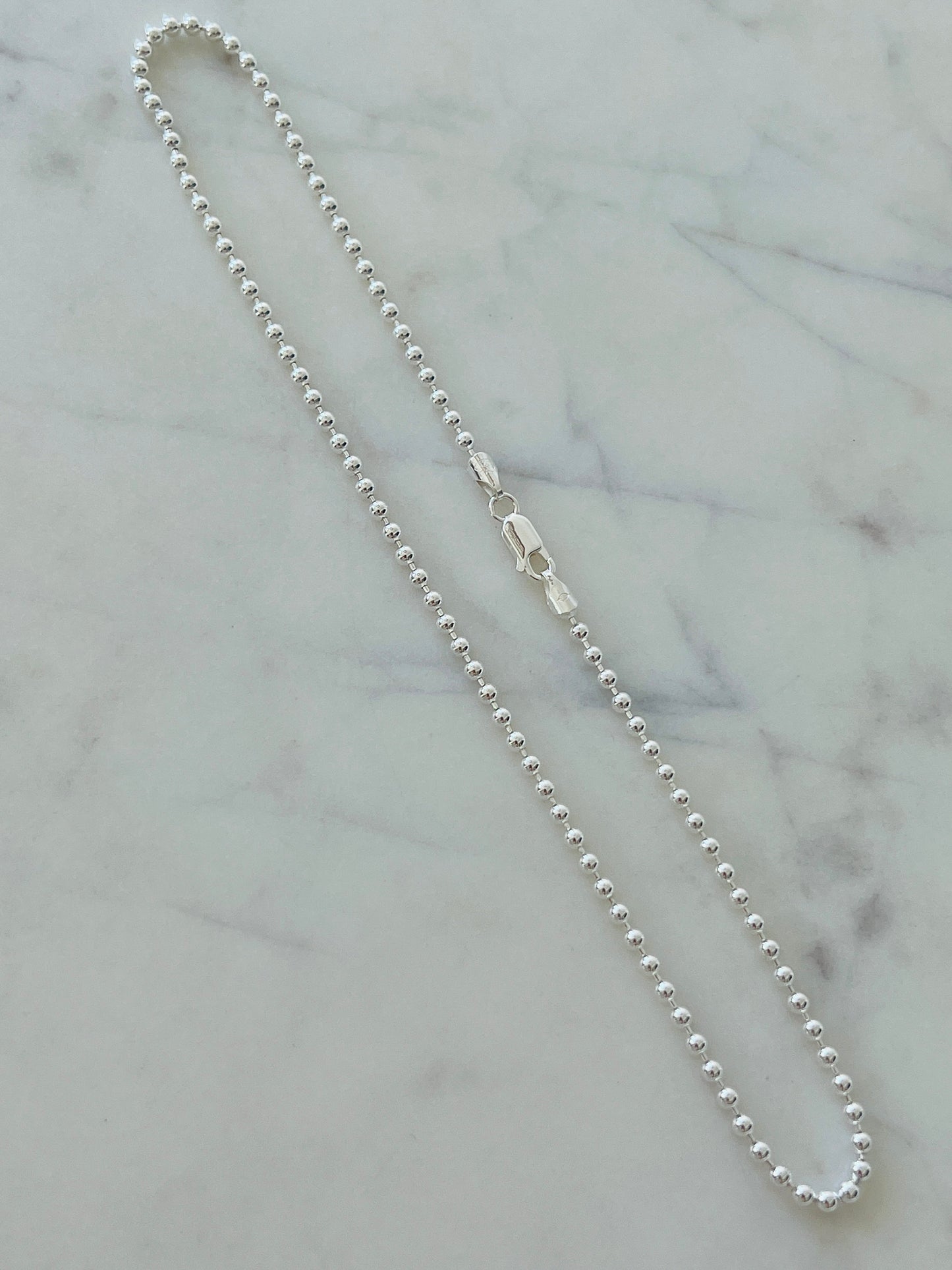 Sterling Silver Ball Necklace | 3mm Beaded Chain Design