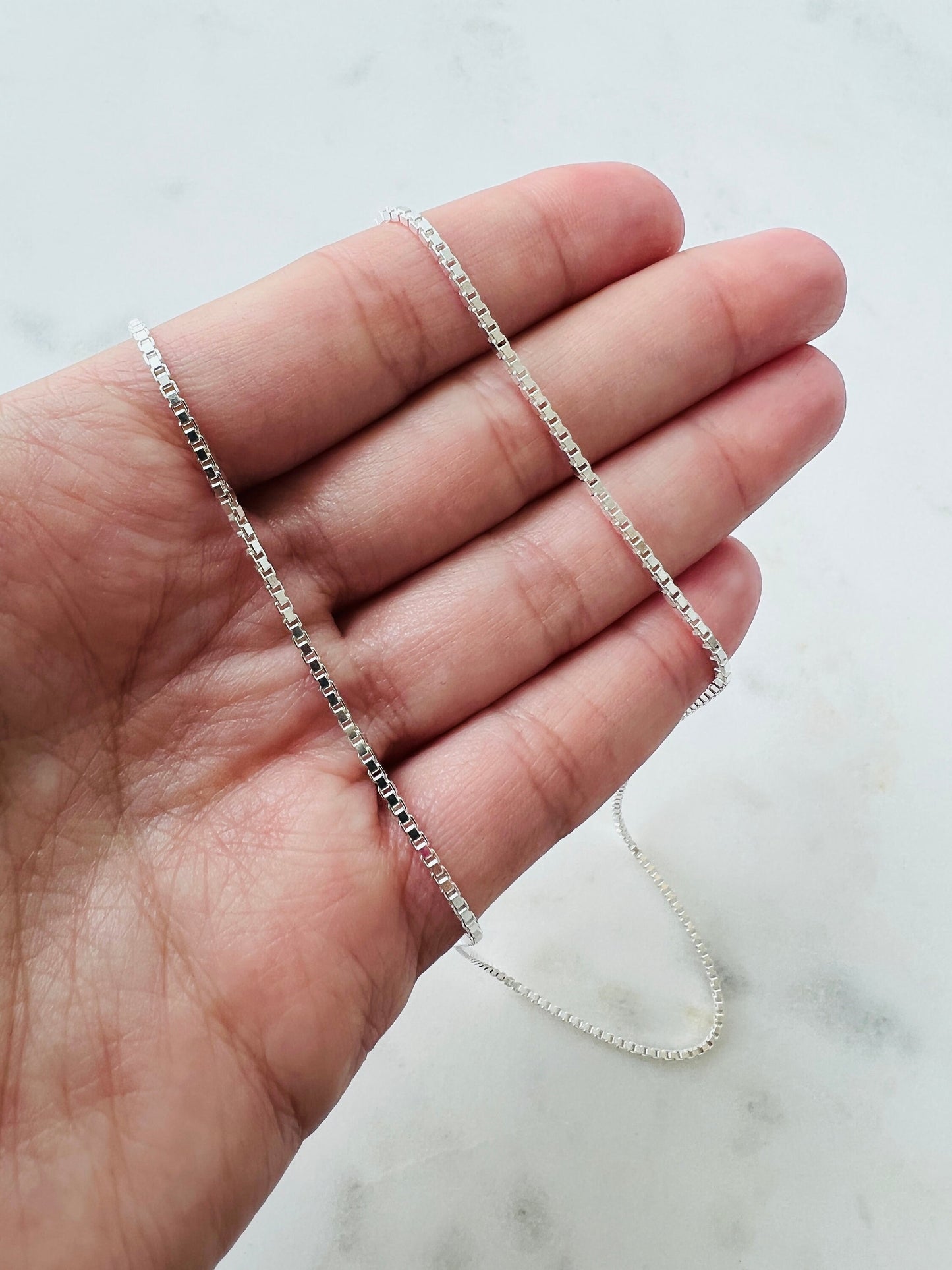 Sterling Silver Box Necklace | 1mm Chain | 16"–20" Lengths