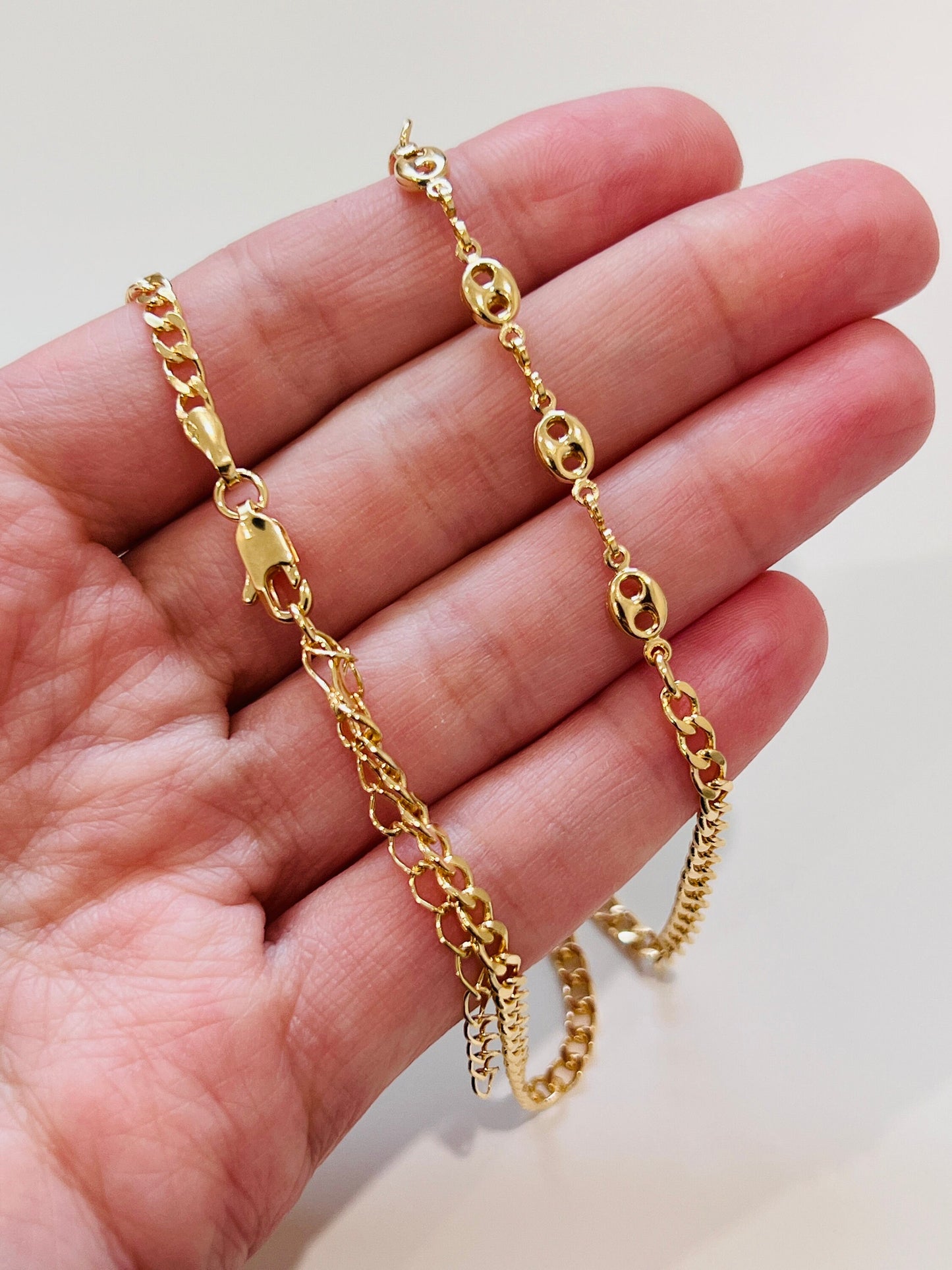 Gold Filled Curb Chain Necklace | 16" + 2" Puff Accent Layering Chain