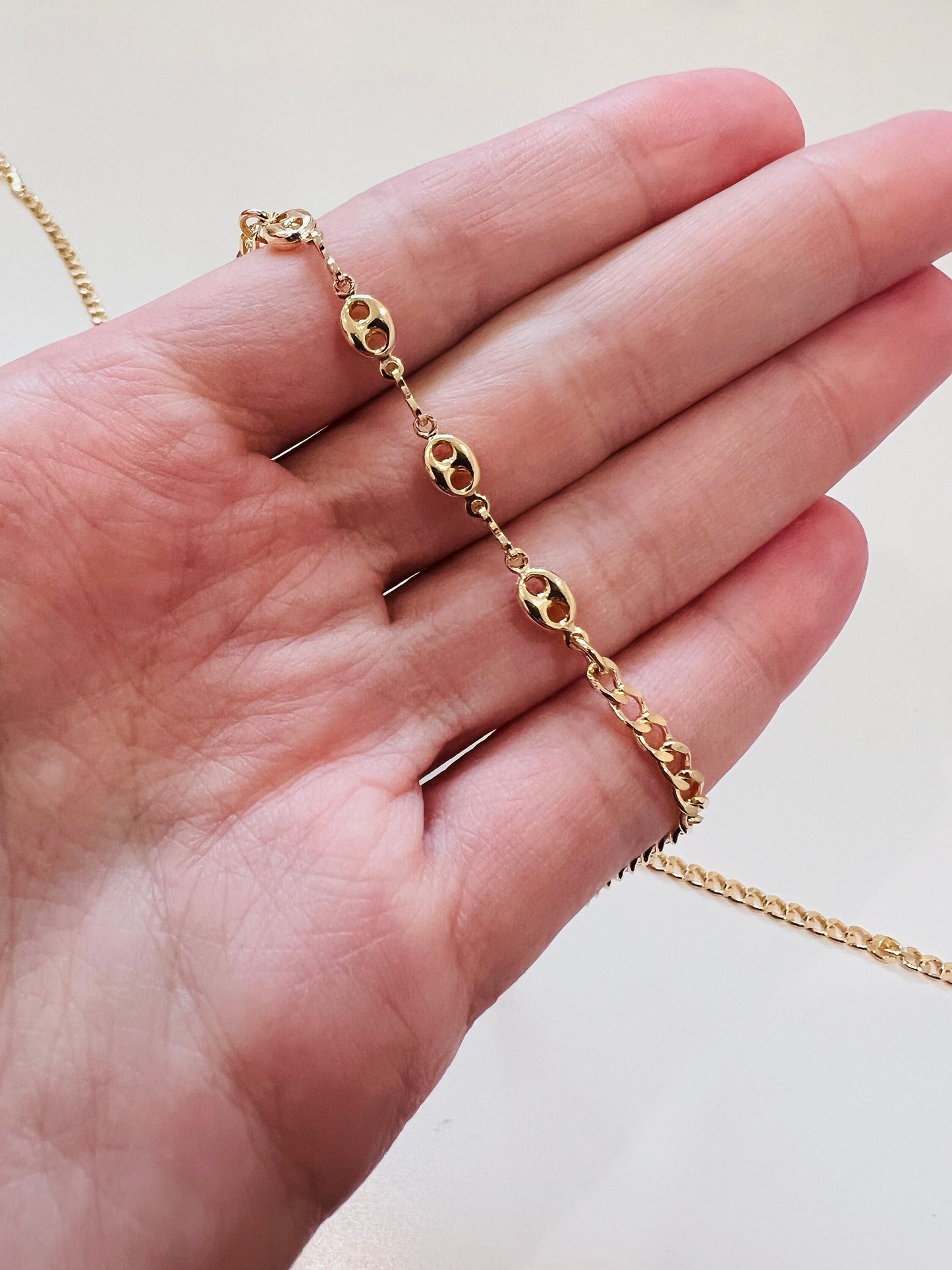 Gold Filled Curb Chain Necklace | 16" + 2" Puff Accent Layering Chain