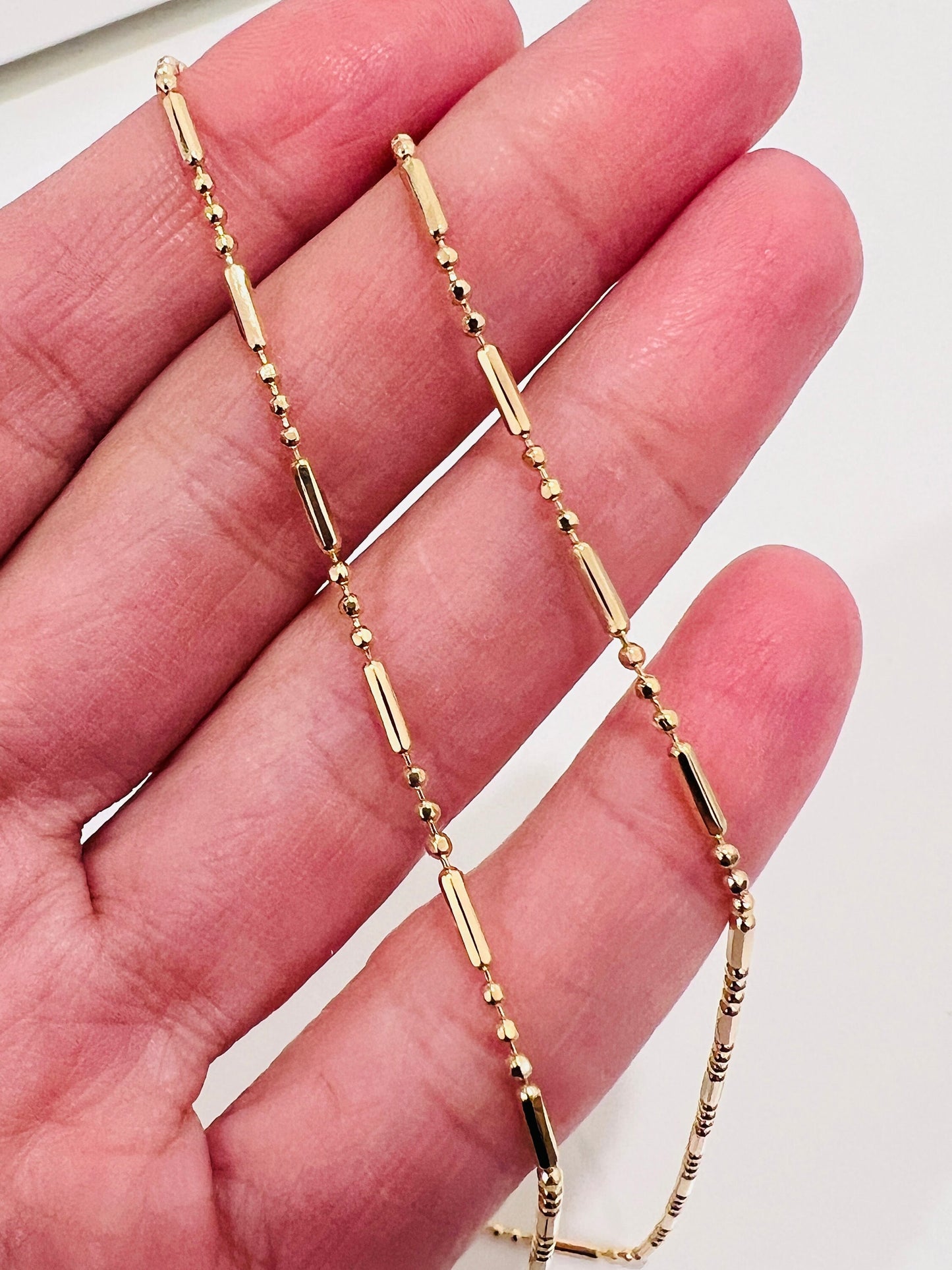 Gold Filled Beaded Link Necklace | Dainty 1.5mm Chain