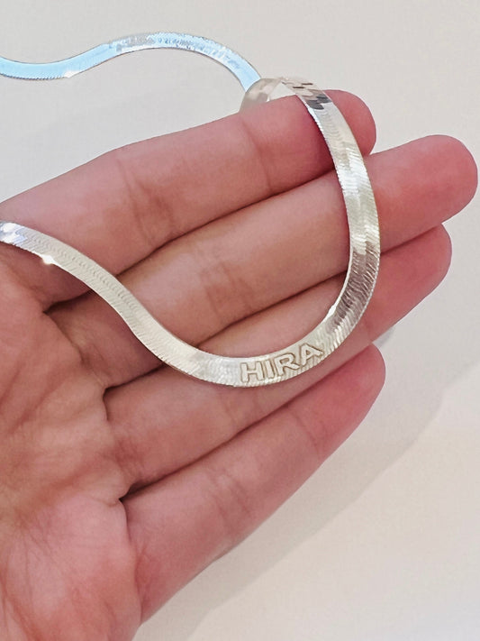 Sterling Silver 4mm Engraved Herringbone Necklace | Sleek, Timeless Shine