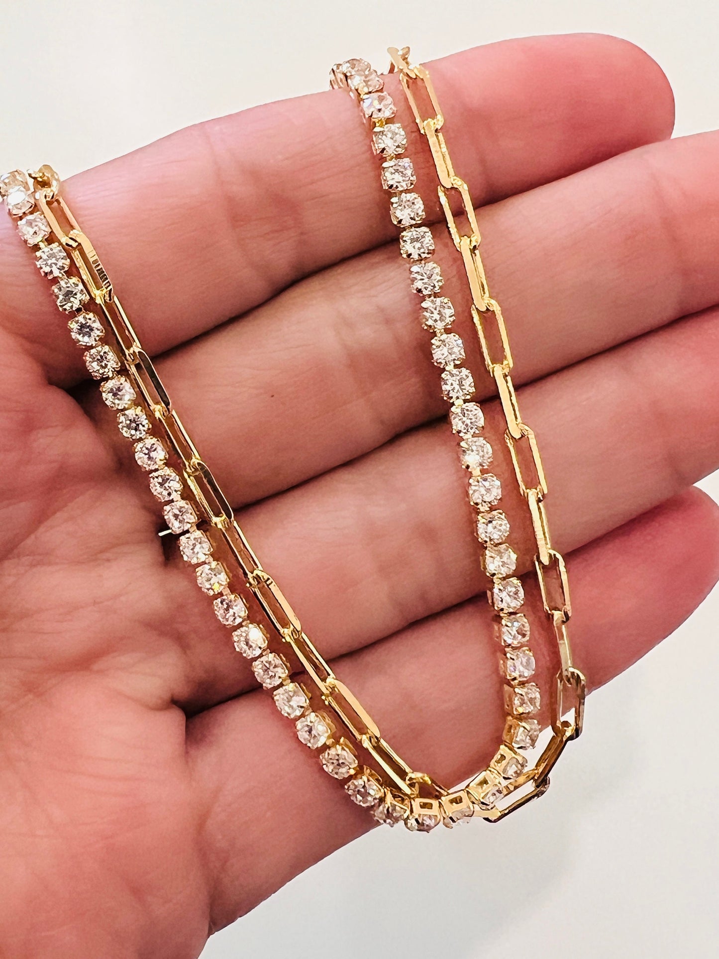 Gold Filled Tennis & Paperclip Layered Necklace | Effortless Stacked Elegance