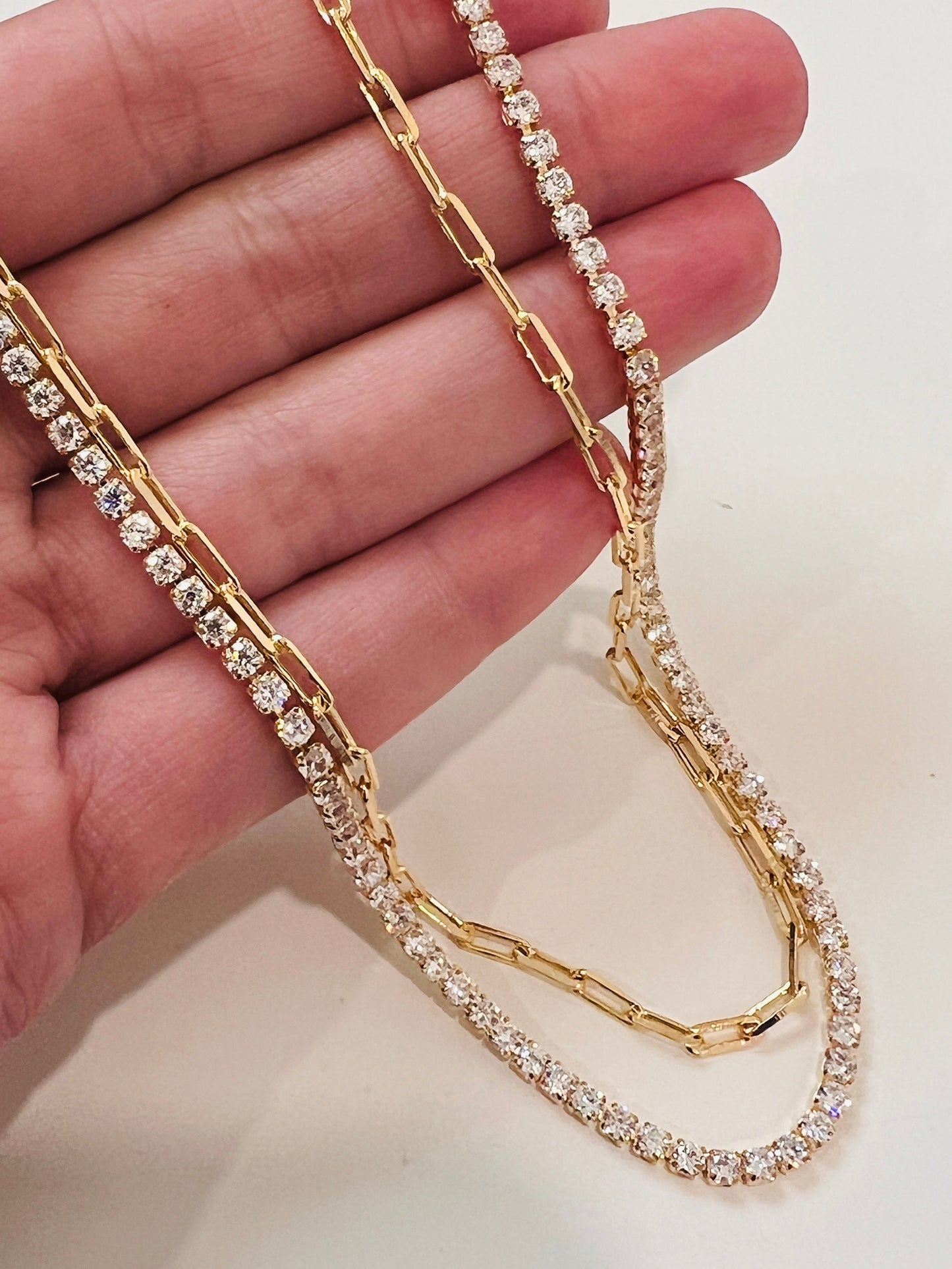 Gold Filled Tennis & Paperclip Layered Necklace | Effortless Stacked Elegance