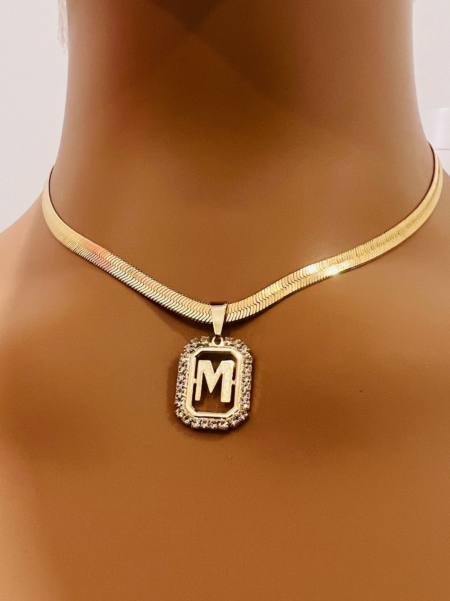 Gold Filled 4mm Herringbone | CZ Initial Personalized Chain