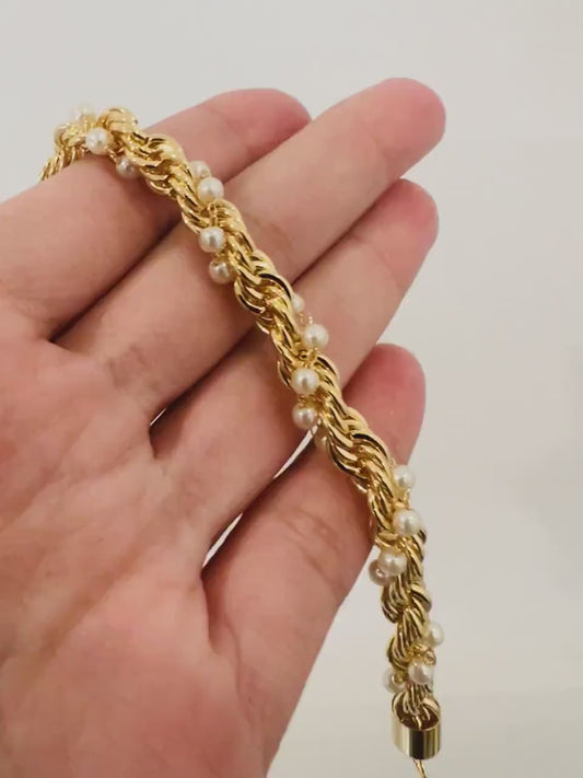 Gold Filled Pearl Bracelet, Pearl Bracelet, Bracelet, Pearl Bracelets, Chunky Chain Bracelet, Layering Bracelet, Statement Bracelet