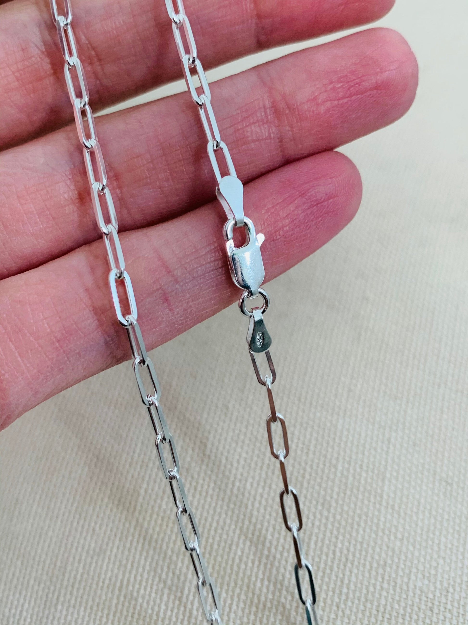 Women's Chain, Paper Link Chain, Sterling Silver Necklace, Women's Jewelry, Women's Necklace, Gift for her, Jewelry for Women,Rectangle Link