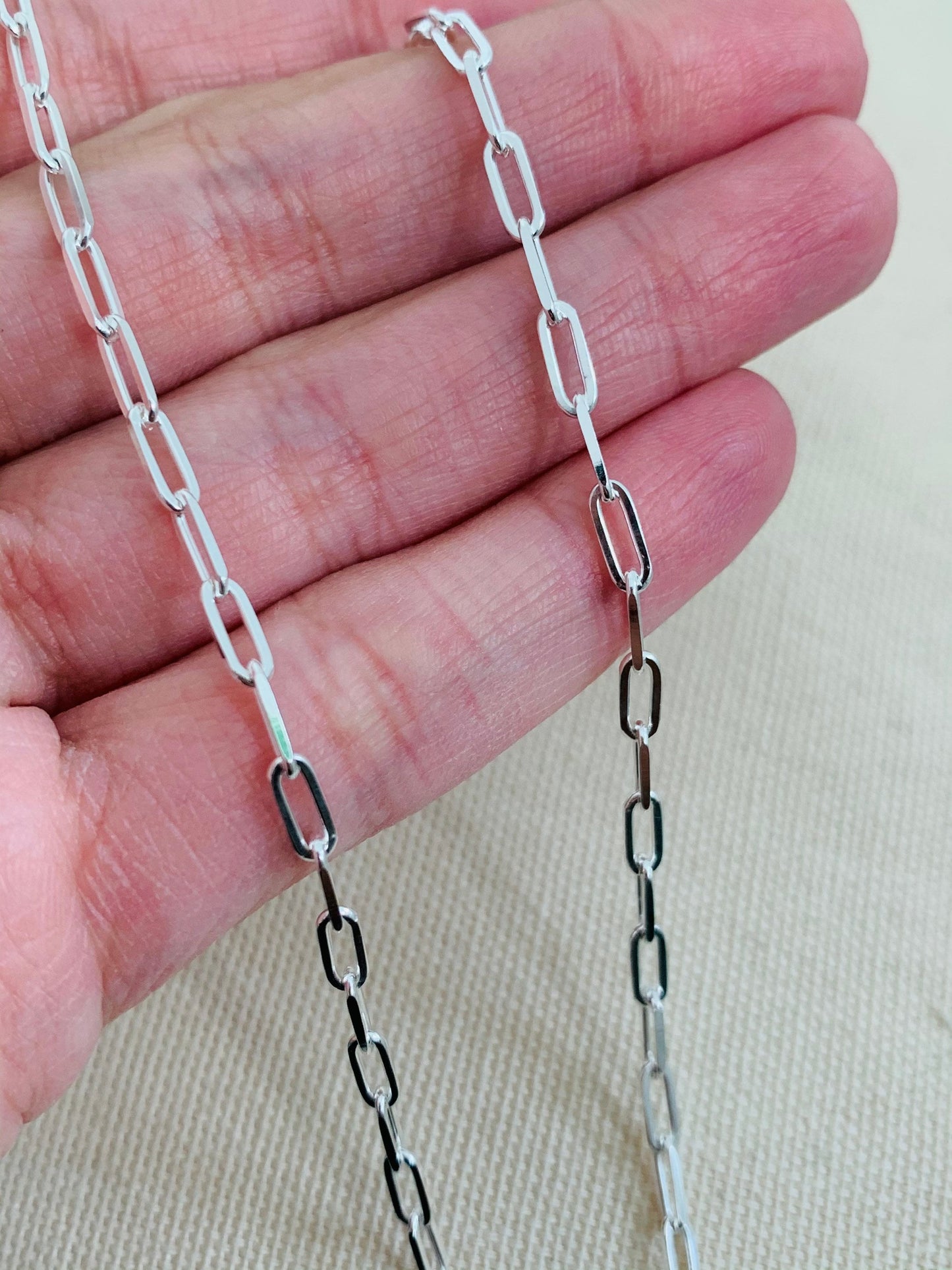 Women's Chain, Paper Link Chain, Sterling Silver Necklace, Women's Jewelry, Women's Necklace, Gift for her, Jewelry for Women,Rectangle Link
