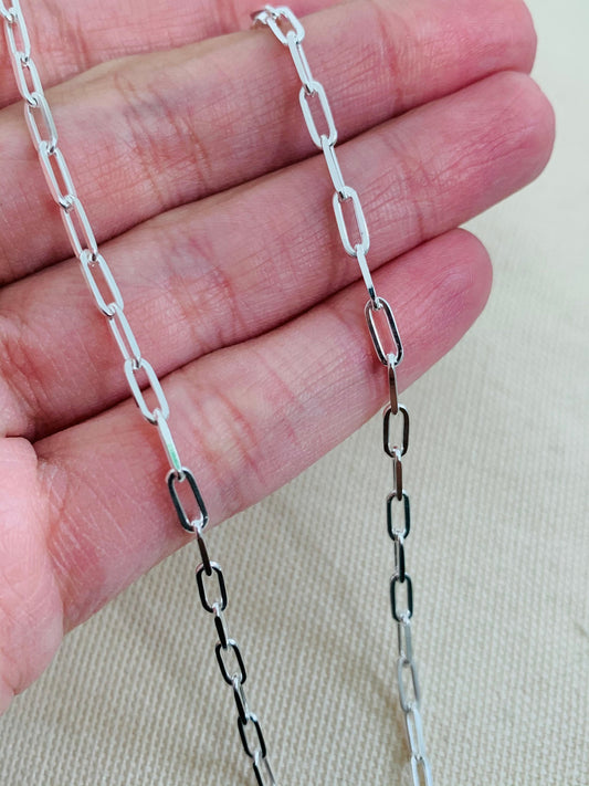 Women's Chain, Paper Link Chain, Sterling Silver Necklace, Women's Jewelry, Women's Necklace, Gift for her, Jewelry for Women,Rectangle Link