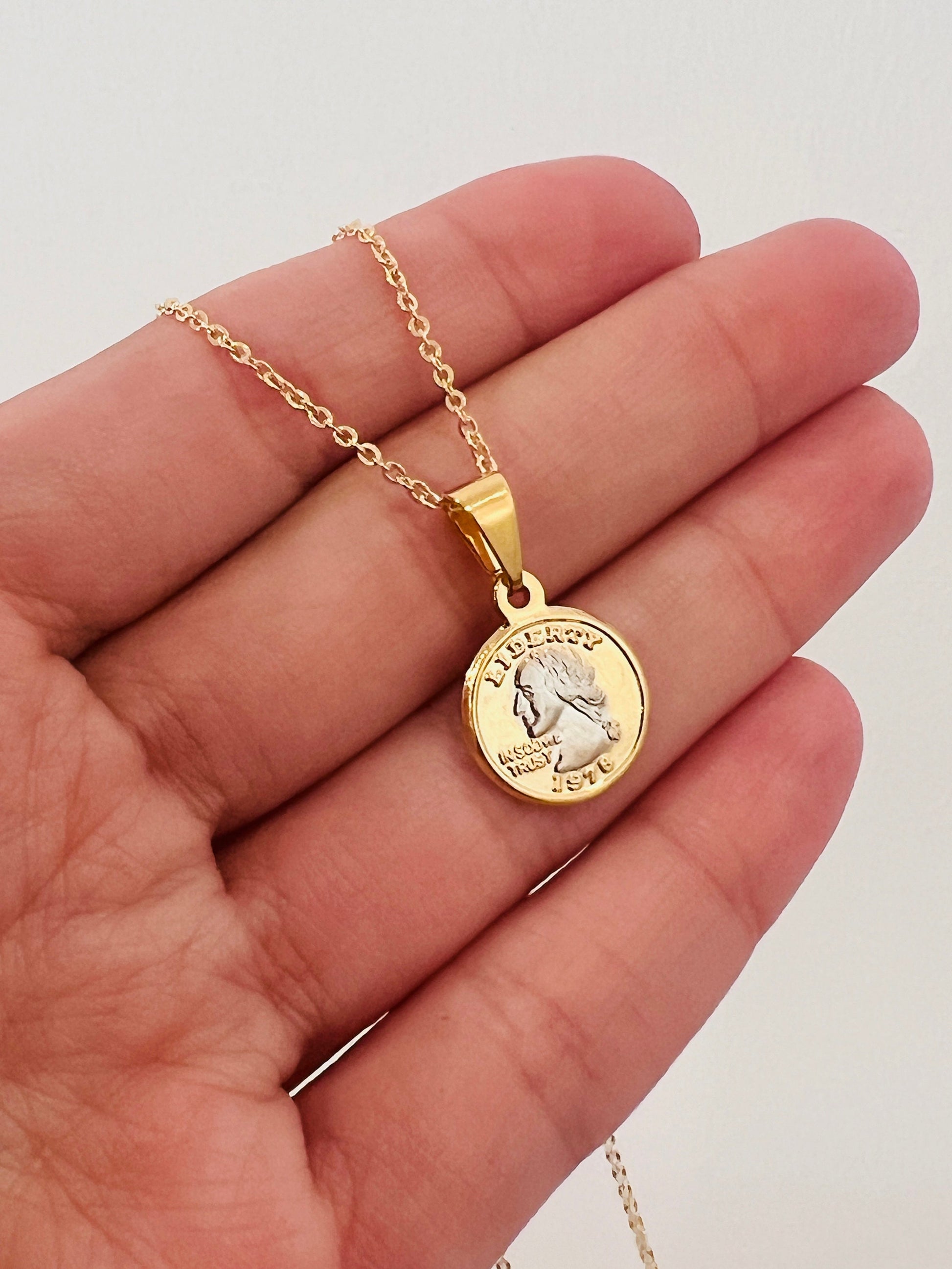 Coin Necklace, Charm Necklace, Layering Necklace, Gold filled Necklace, Liberty Coin Charm Necklace, Gold Charm Necklace, Dainty Chain