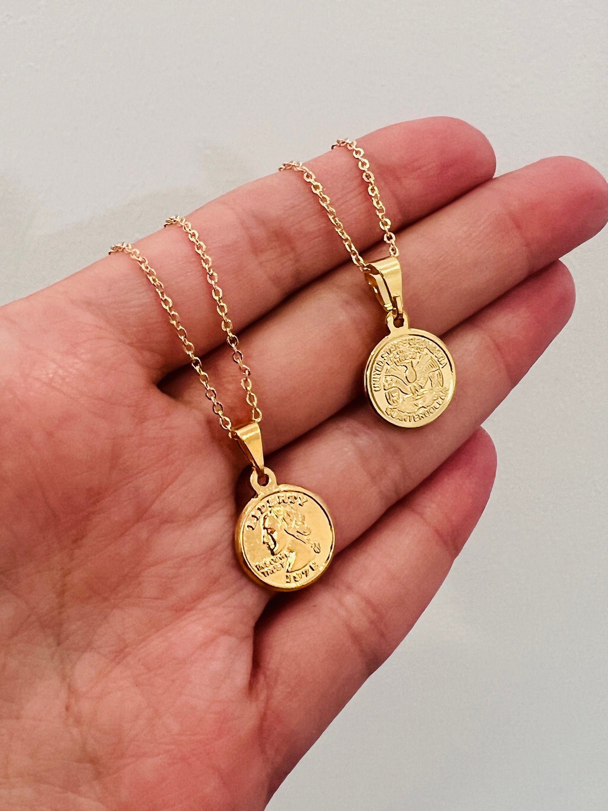 Coin Necklace, Charm Necklace, Layering Necklace, Gold filled Necklace, Liberty Coin Charm Necklace, Gold Charm Necklace, Dainty Chain