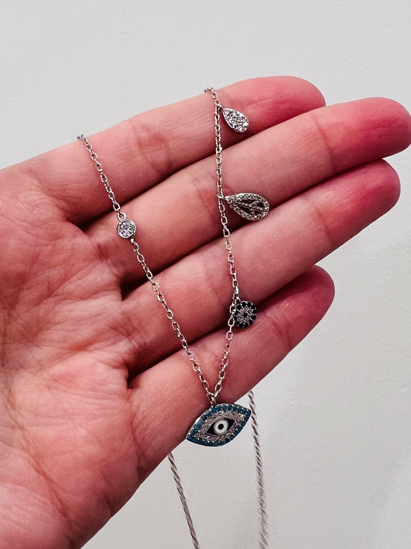 Women's Chain, Sterling Silver Charm Necklace, Evil Eye Charm Necklace, Layering necklace, Dainty Necklace, Silver Chain with Charms, Silver
