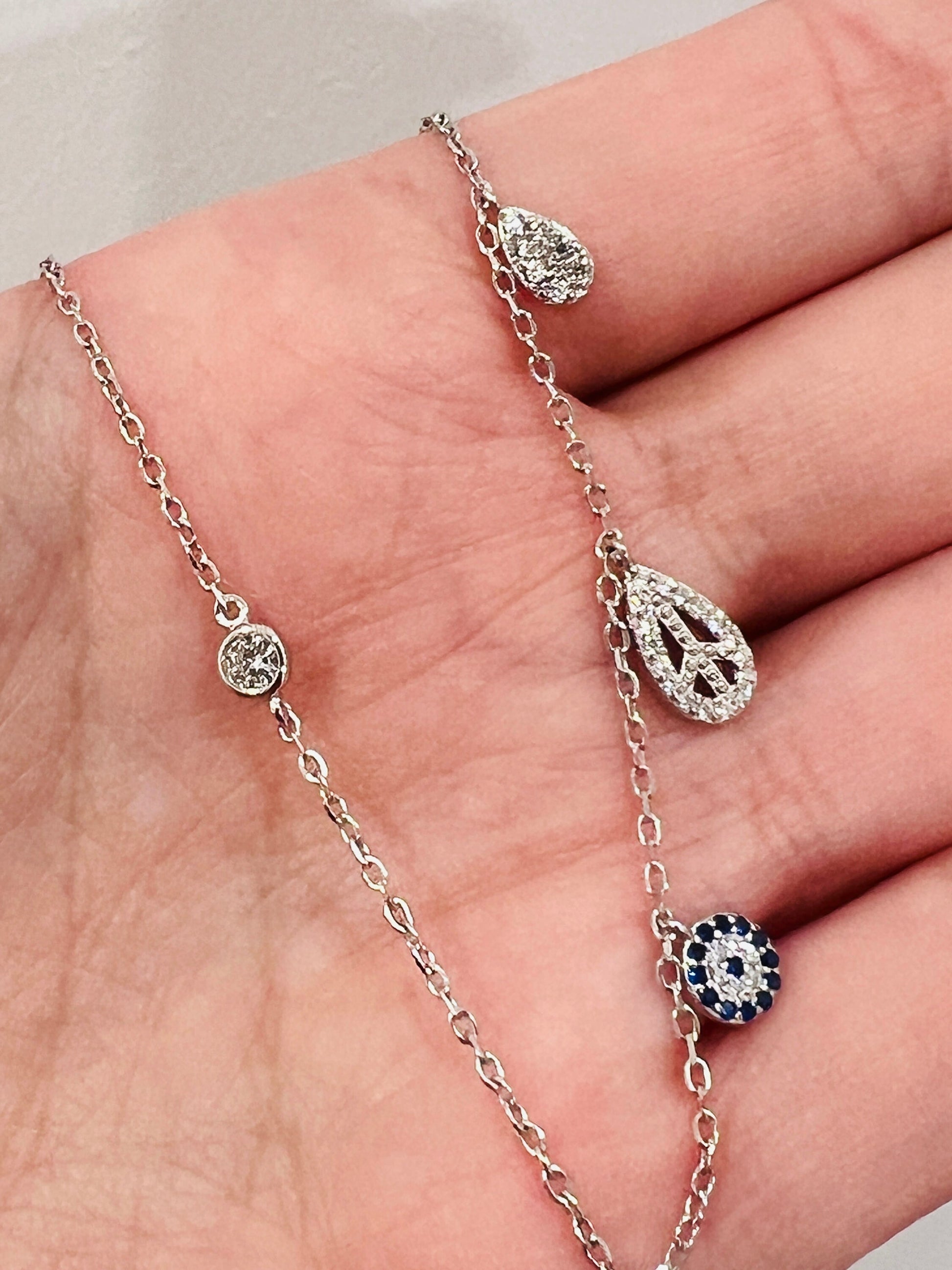 Women's Chain, Sterling Silver Charm Necklace, Evil Eye Charm Necklace, Layering necklace, Dainty Necklace, Silver Chain with Charms, Silver