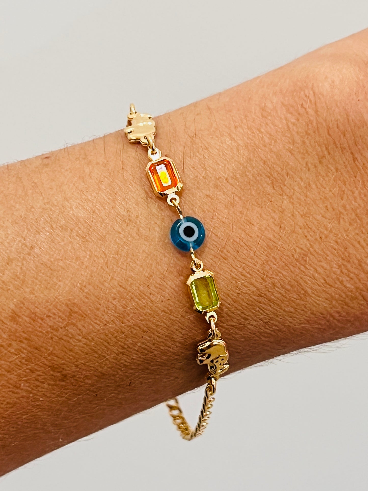 Gold Filled Evil Eye Elephant Bracelet – 7" or 7.5" | Protective Charm Jewelry