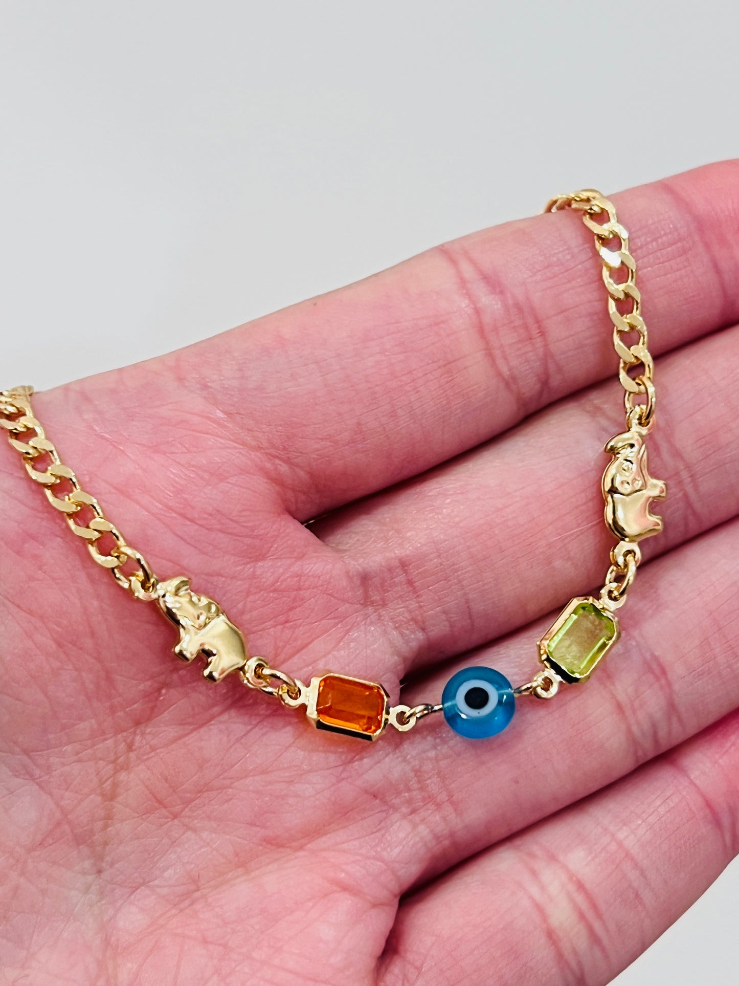 Gold Filled Evil Eye Elephant Bracelet – 7" or 7.5" | Protective Charm Jewelry