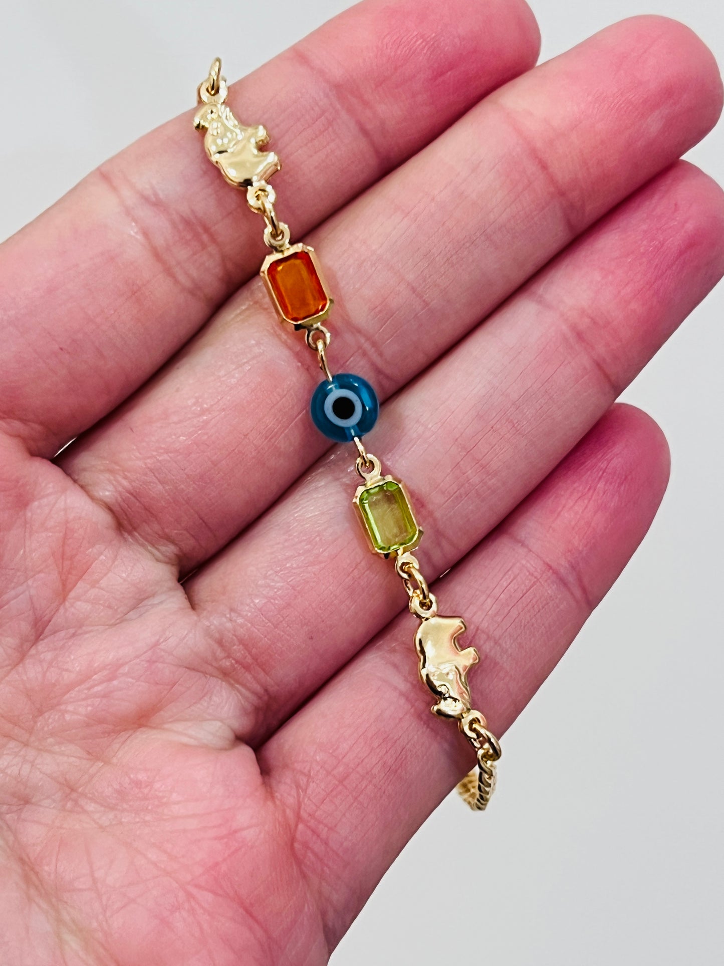 Gold Filled Evil Eye Elephant Bracelet – 7" or 7.5" | Protective Charm Jewelry