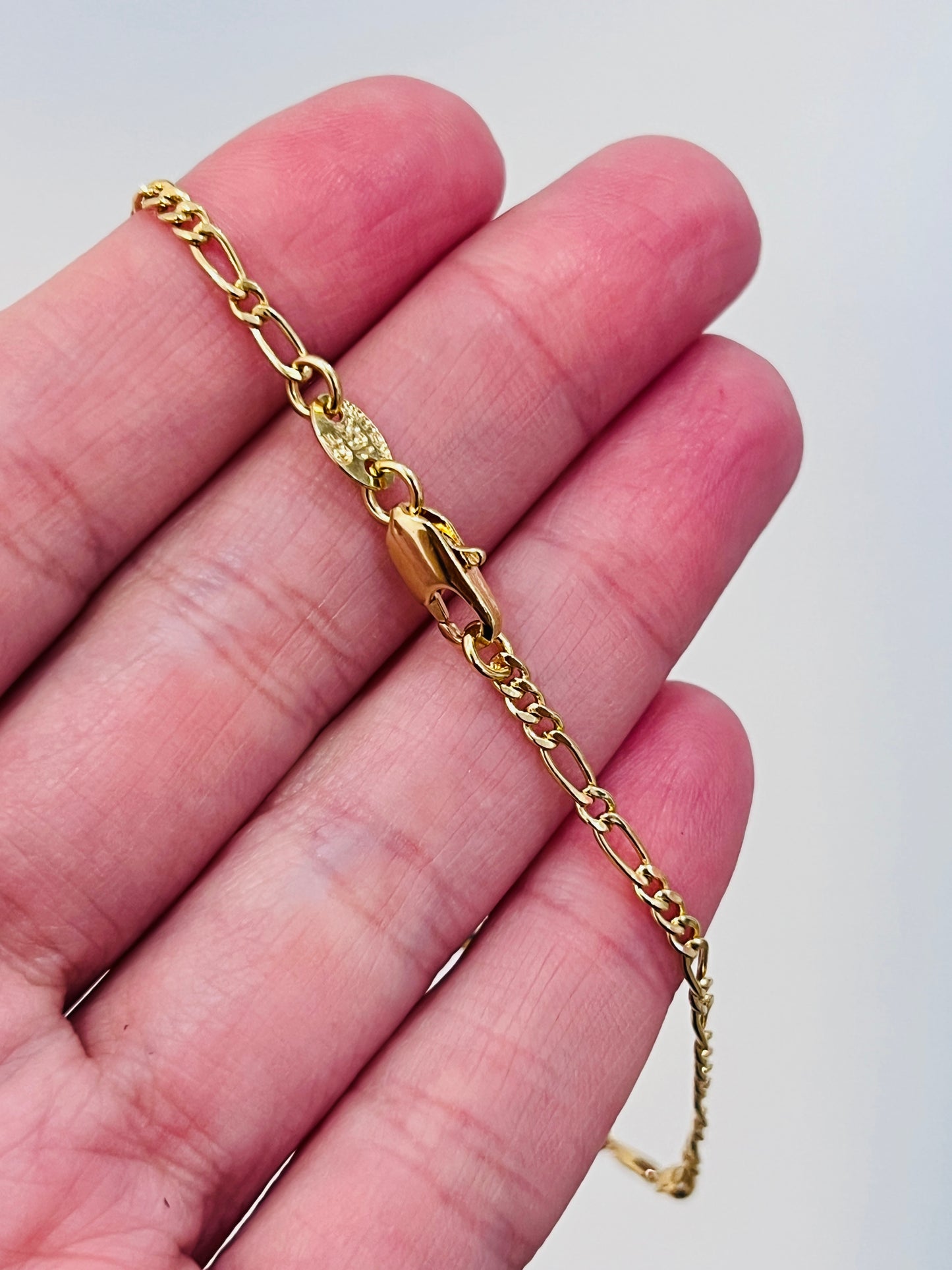 Gold Filled Gemstone Figaro Bracelet – 7" or 7.5" | 2mm Dainty Chain
