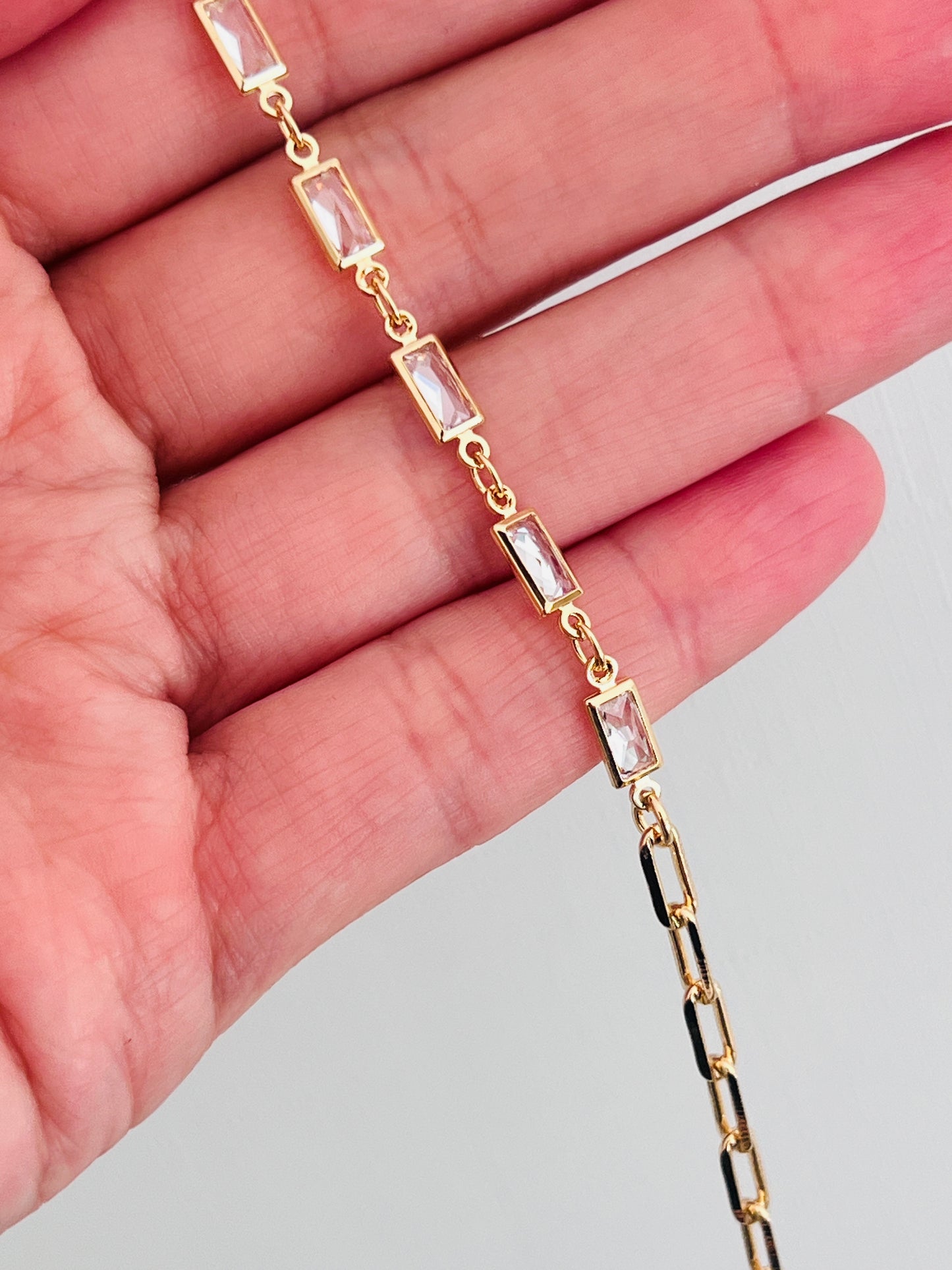Gold Filled CZ Paperclip Bracelet | 7” + 2” Extender