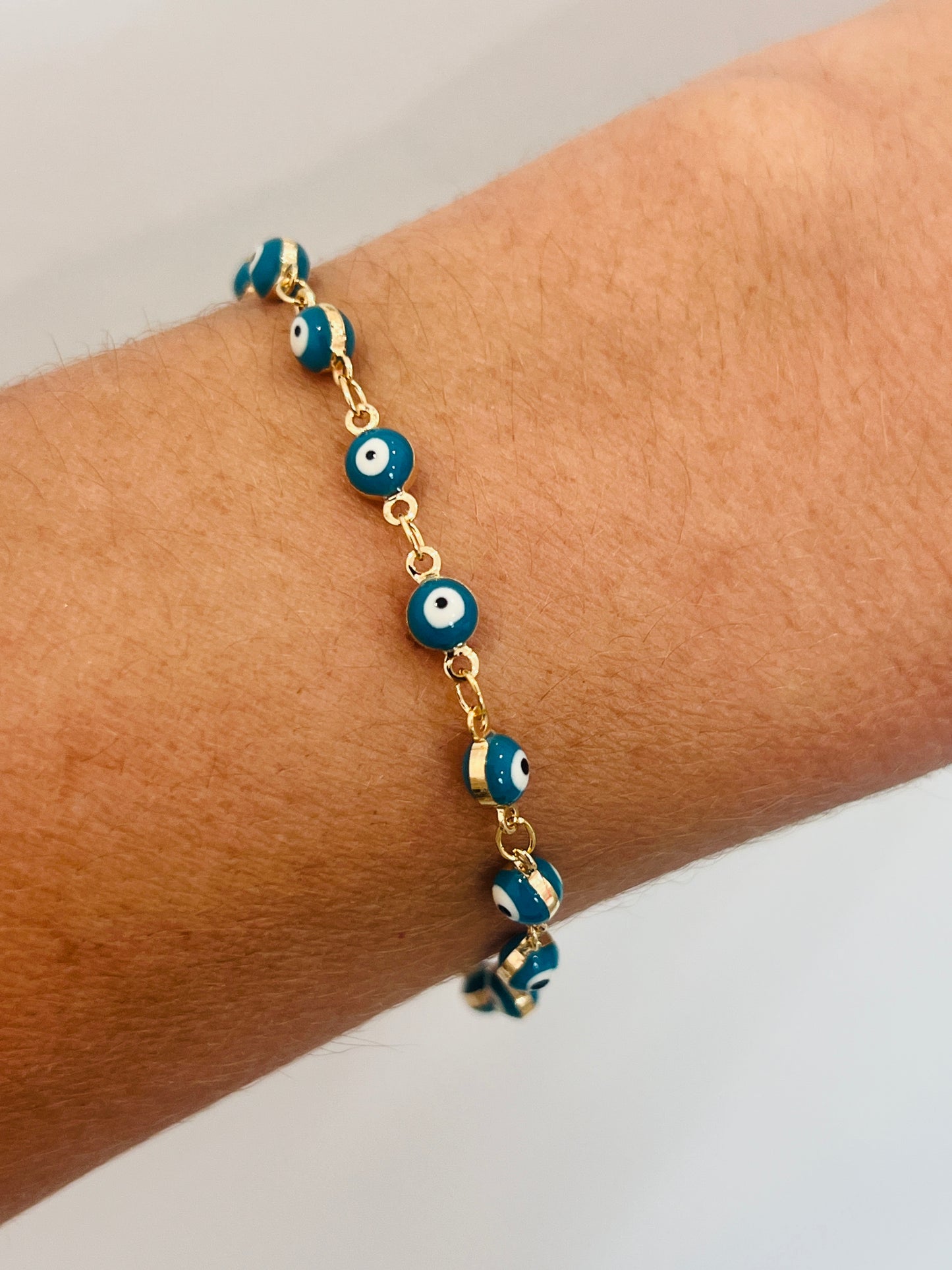 Gold Filled Evil Eye Bracelet | Dainty Protection | 7.5 Inch Fit
