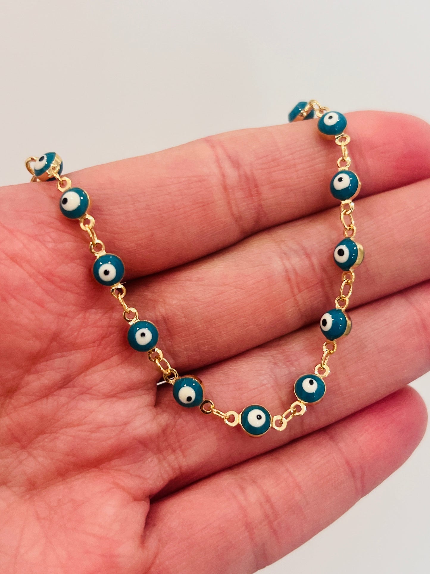 Gold Filled Evil Eye Bracelet | Dainty Protection | 7.5 Inch Fit