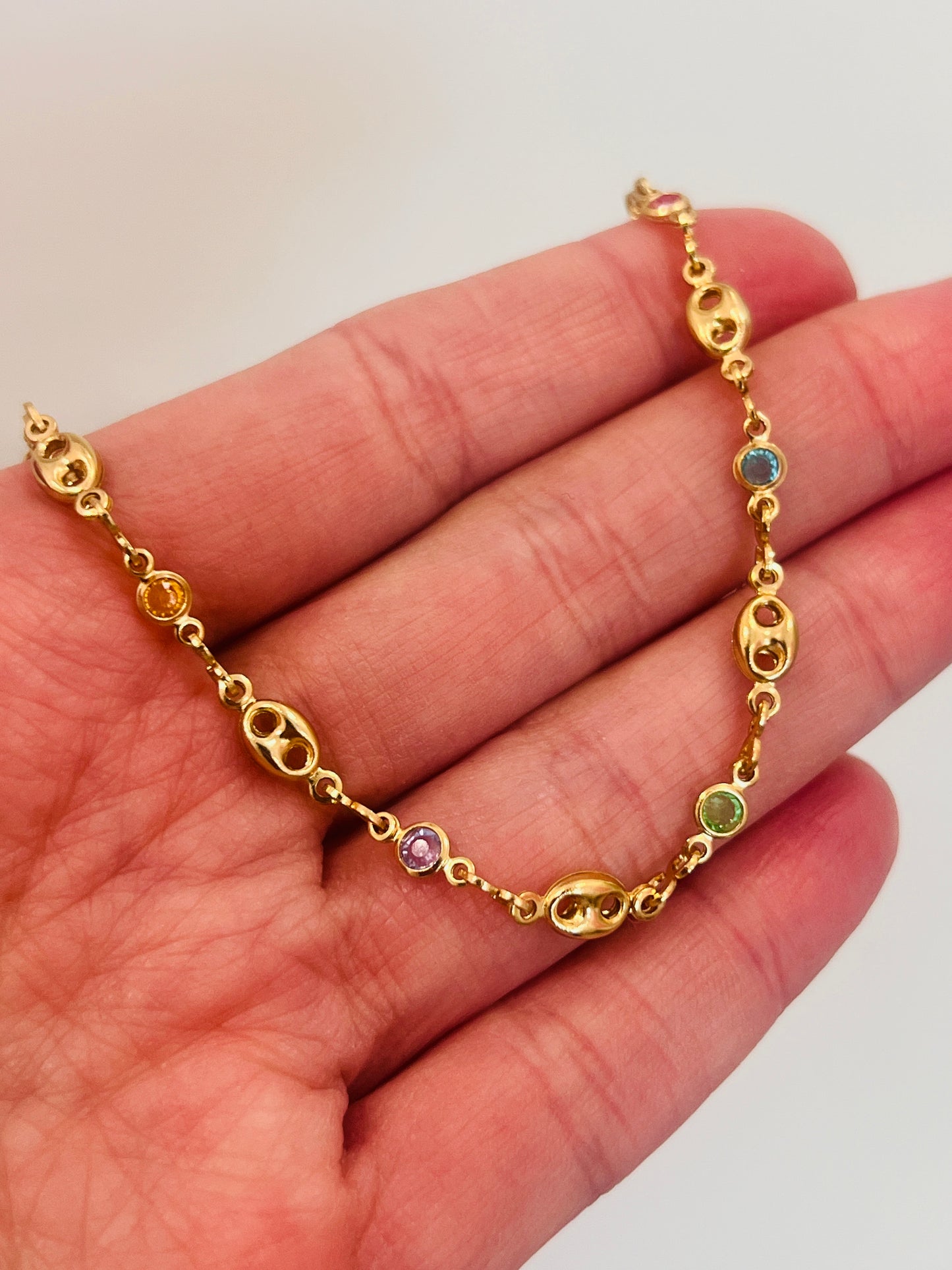 Gold Filled Gemstone Puff Bracelet | 7" Length, 4mm Width