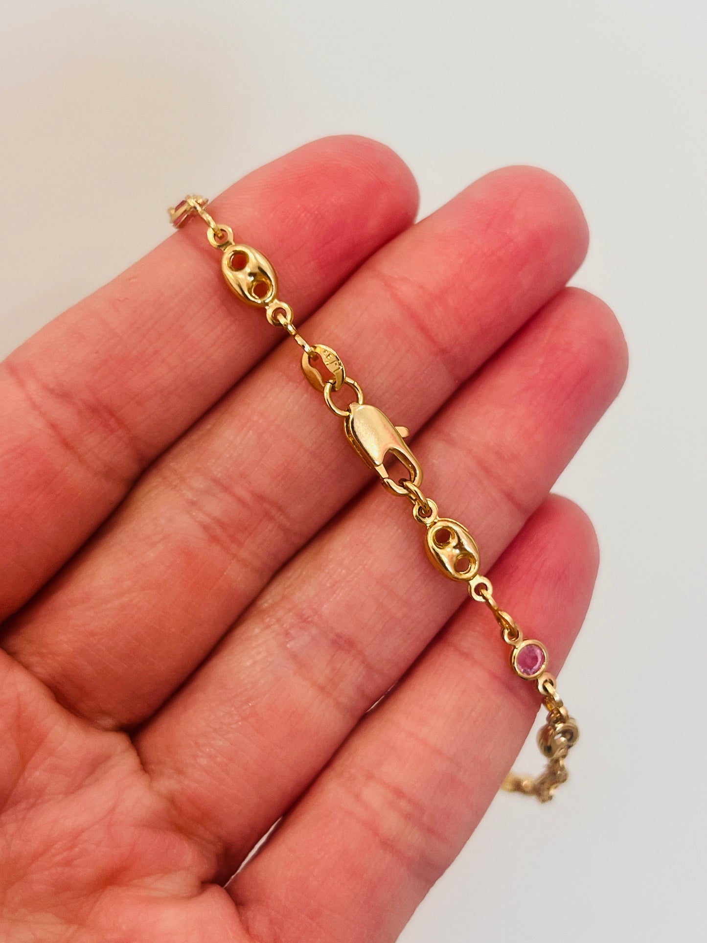 Gold Filled Gemstone Puff Bracelet | 7" Length, 4mm Width