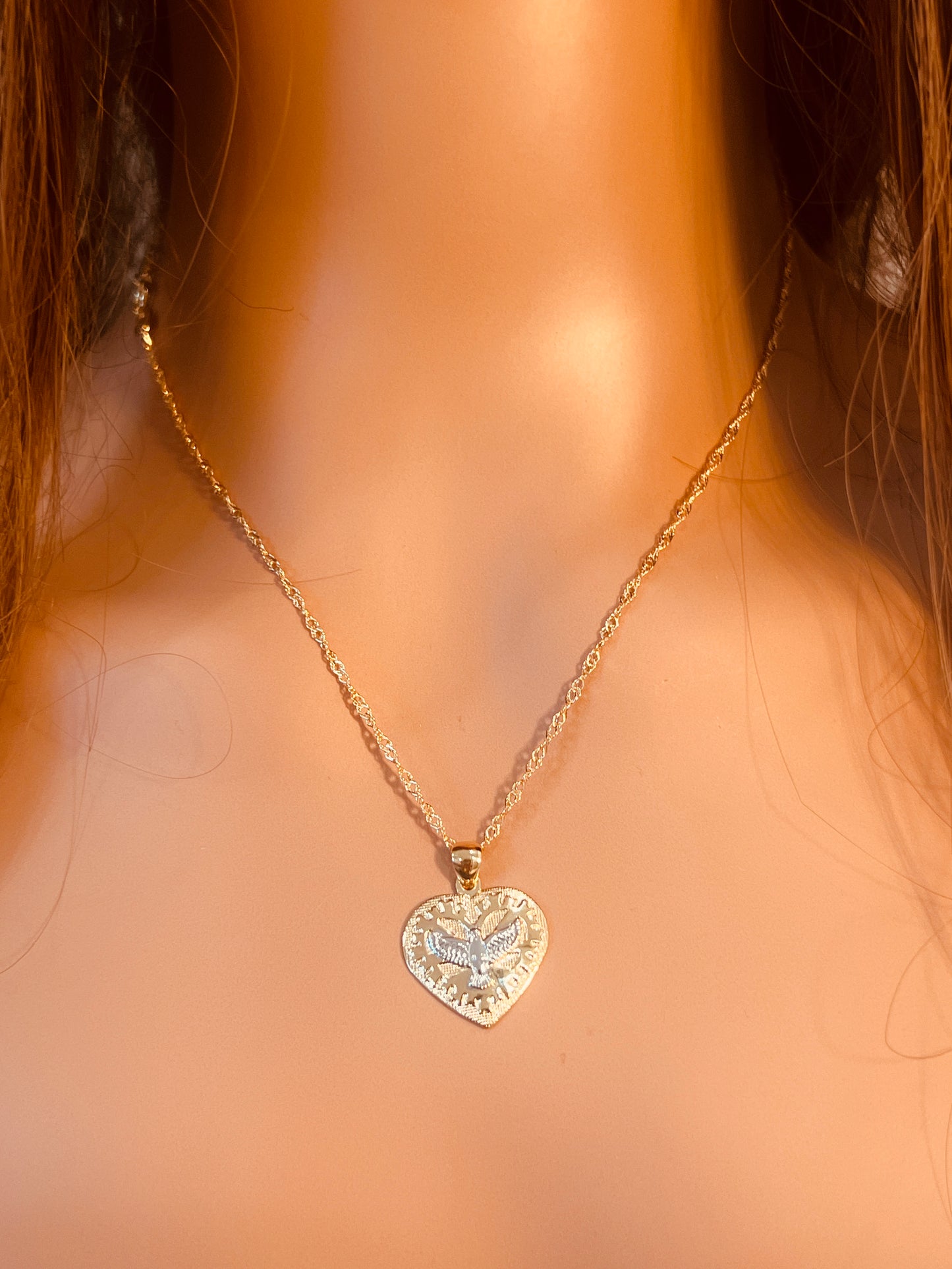 Gold Filled Holy Spirit Heart Necklace | 18mm Pendant Charm