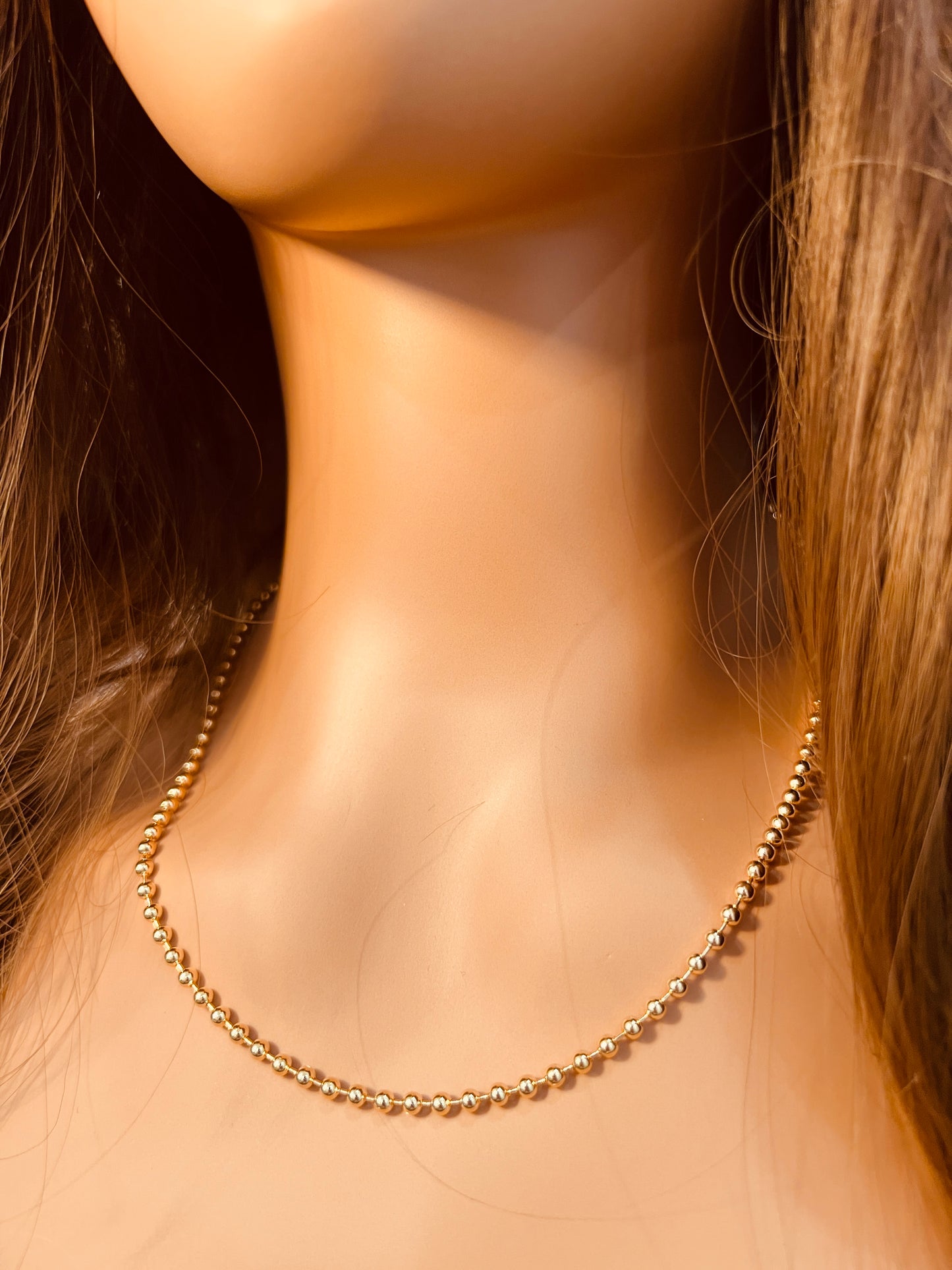 Gold Filled Ball Chain Necklace | 3mm Beaded | Waterproof