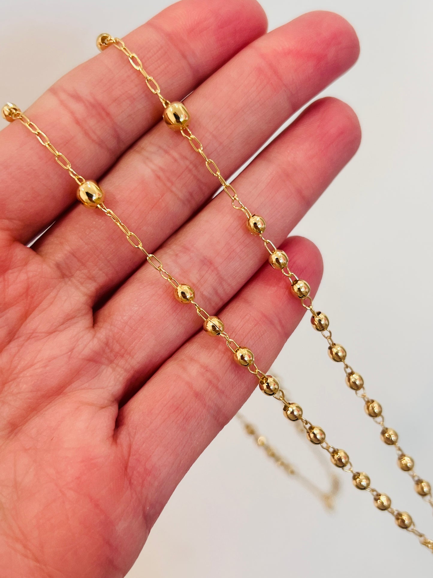 Gold Filled Virgin Mary Rosary Necklace | 24" Chain with 3mm Beads & Statement Cross