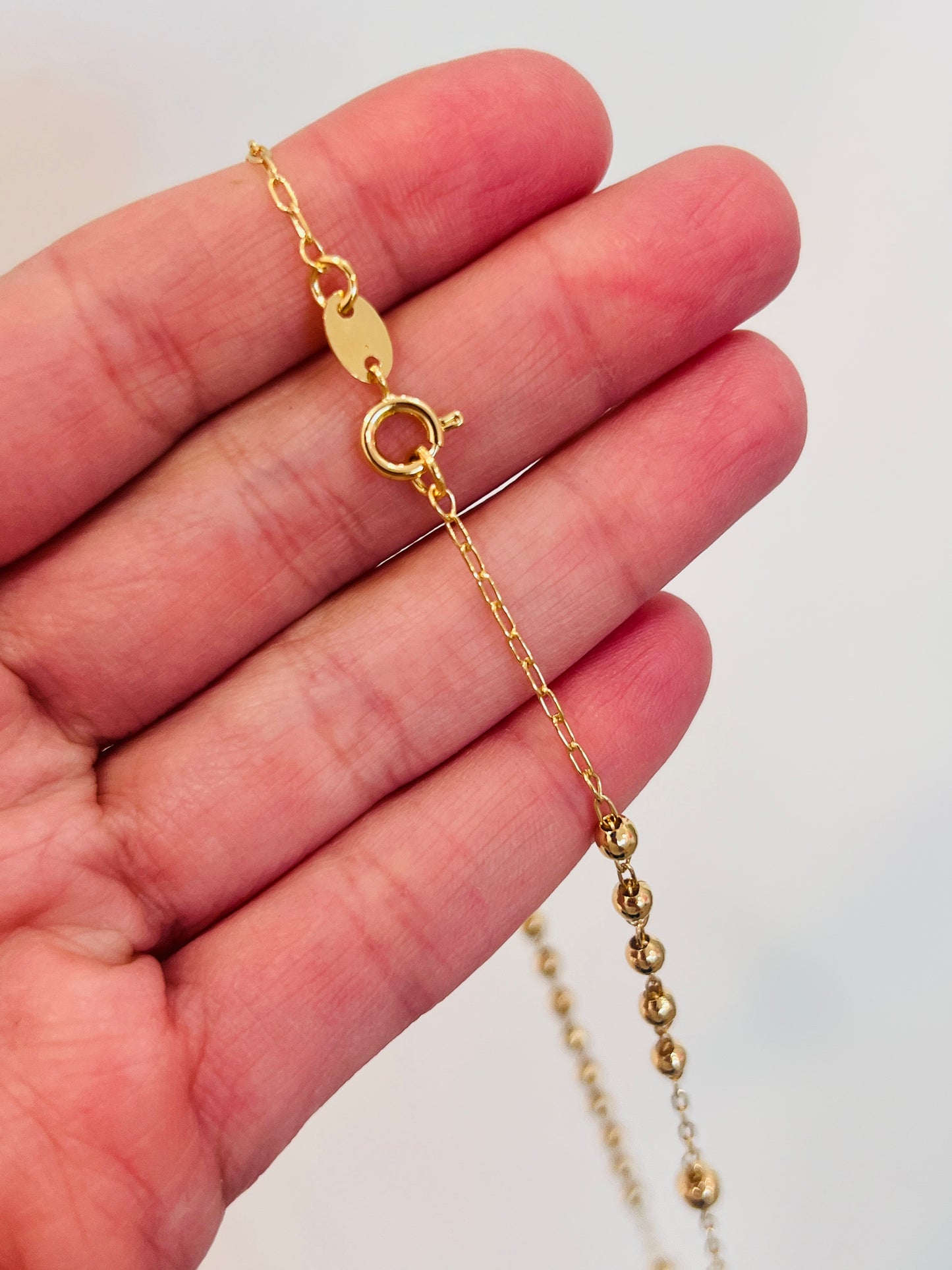 Gold Filled Virgin Mary Rosary Necklace | 24" Chain with 3mm Beads & Statement Cross