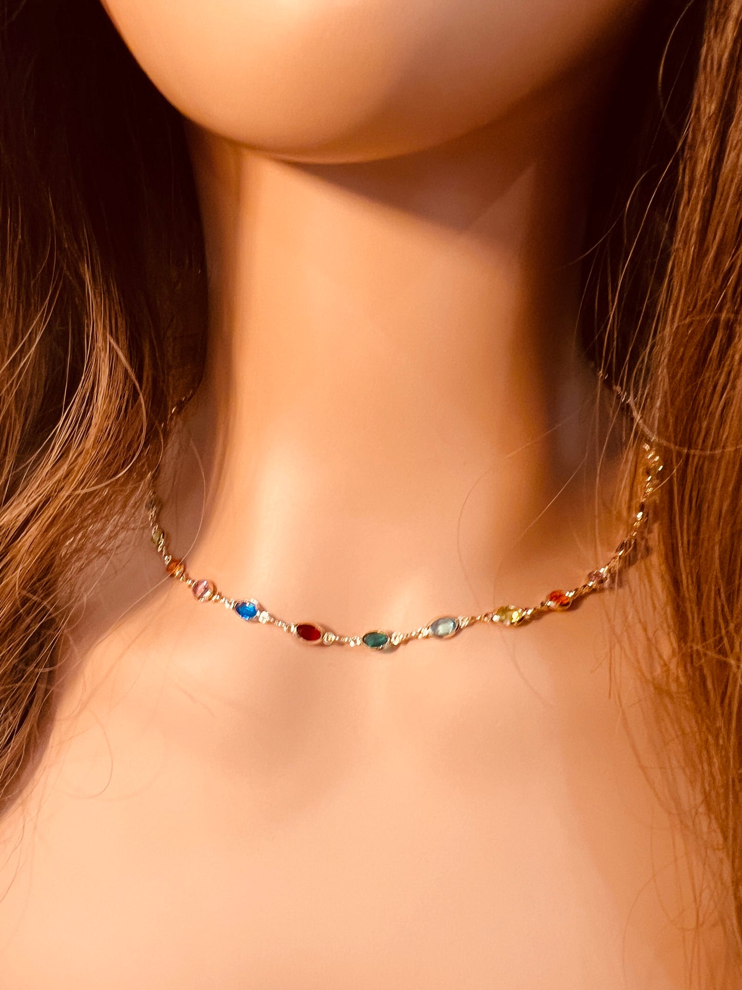 Gold Filled Oval Gemstone Necklace | Elegant Statement Chain with 18kt Shine