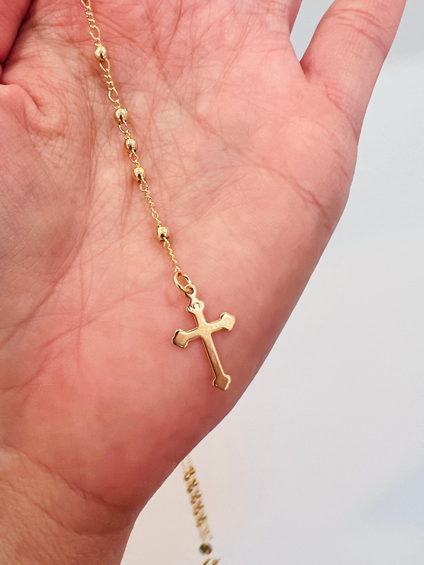 Gold Filled Rosary Necklace | 2mm Virgin Mary Cross Pendant
