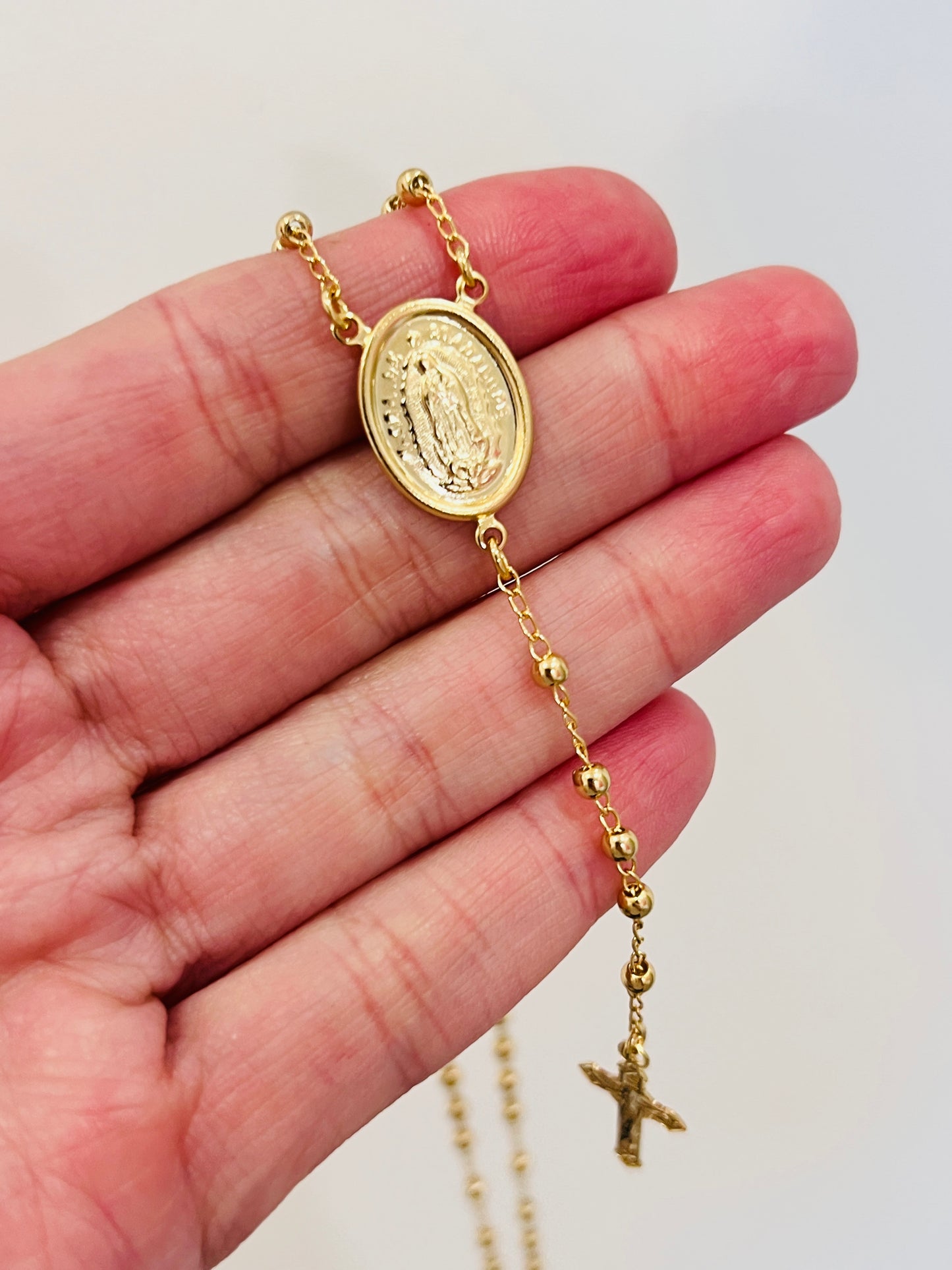 Gold Filled Rosary Necklace | Guadalupe Medal | 18" Chain