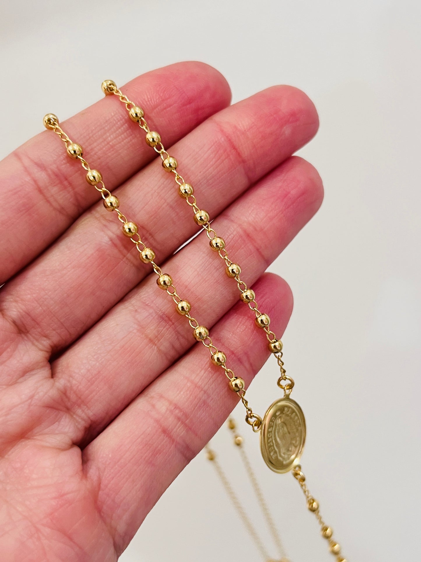 Gold Filled Rosary Necklace | Guadalupe Medal | 18" Chain