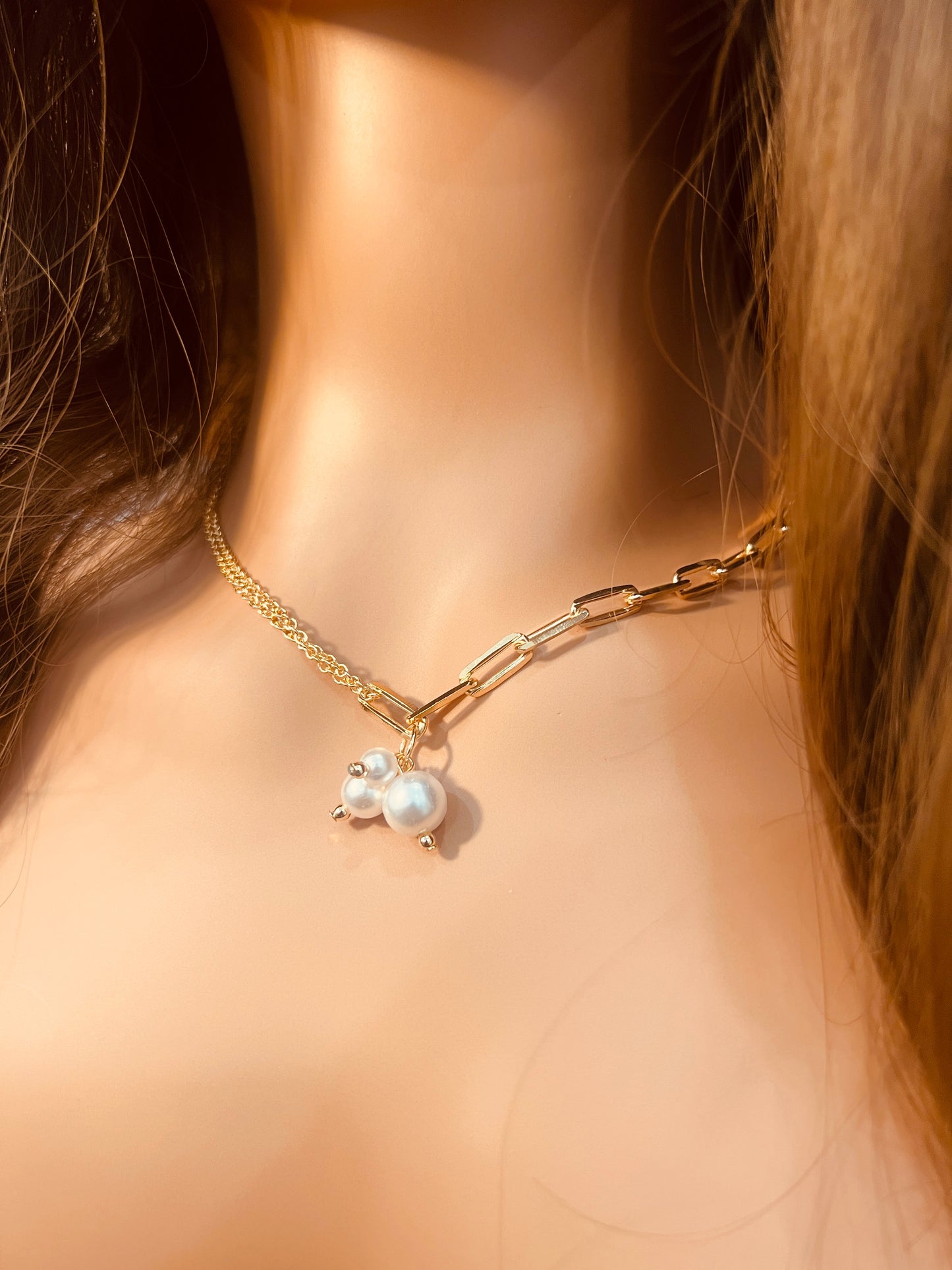 Gold Filled Paperclip Toggle Necklace | Pearl Accent 18"
