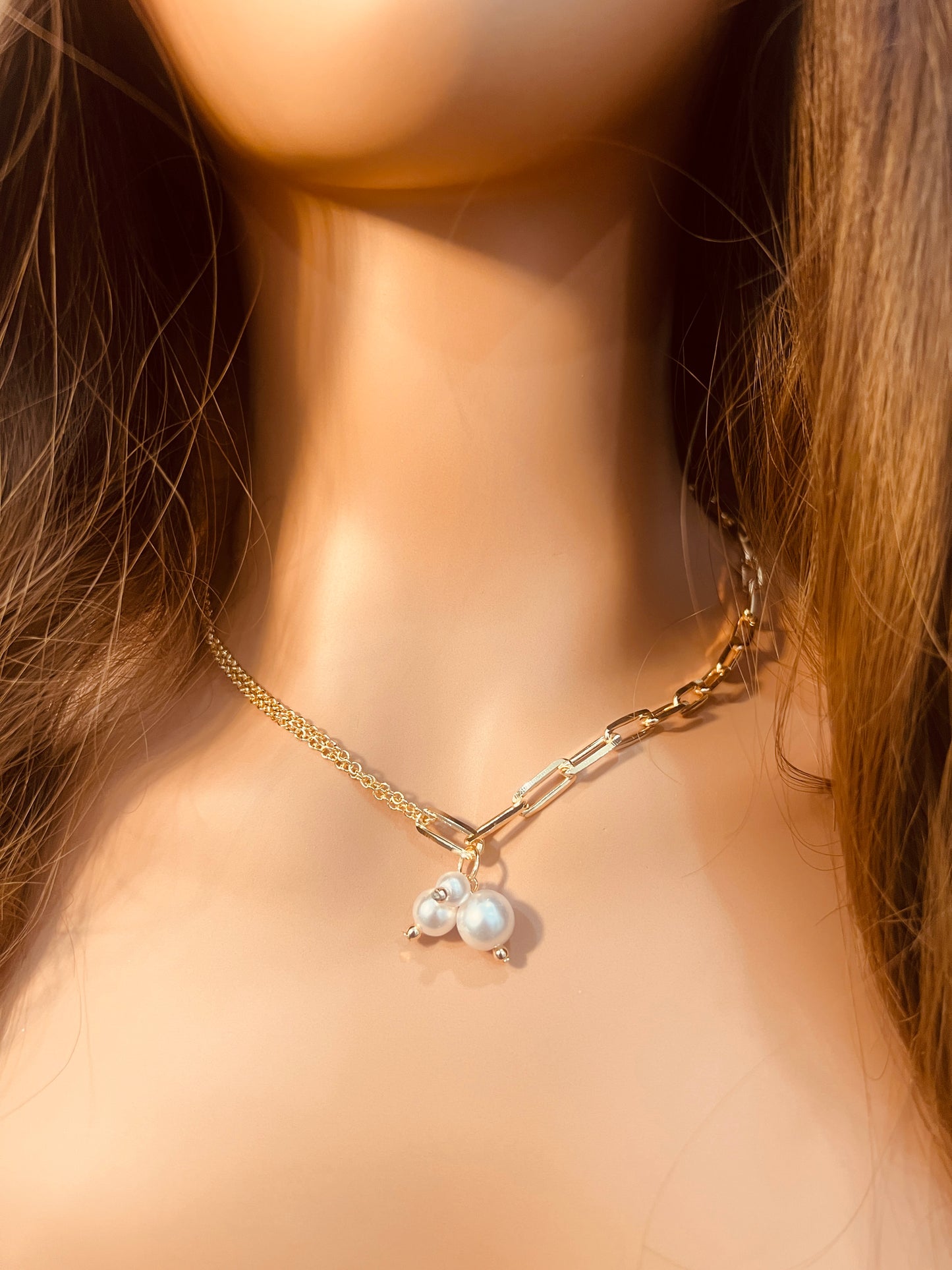 Gold Filled Paperclip Toggle Necklace | Pearl Accent 18"