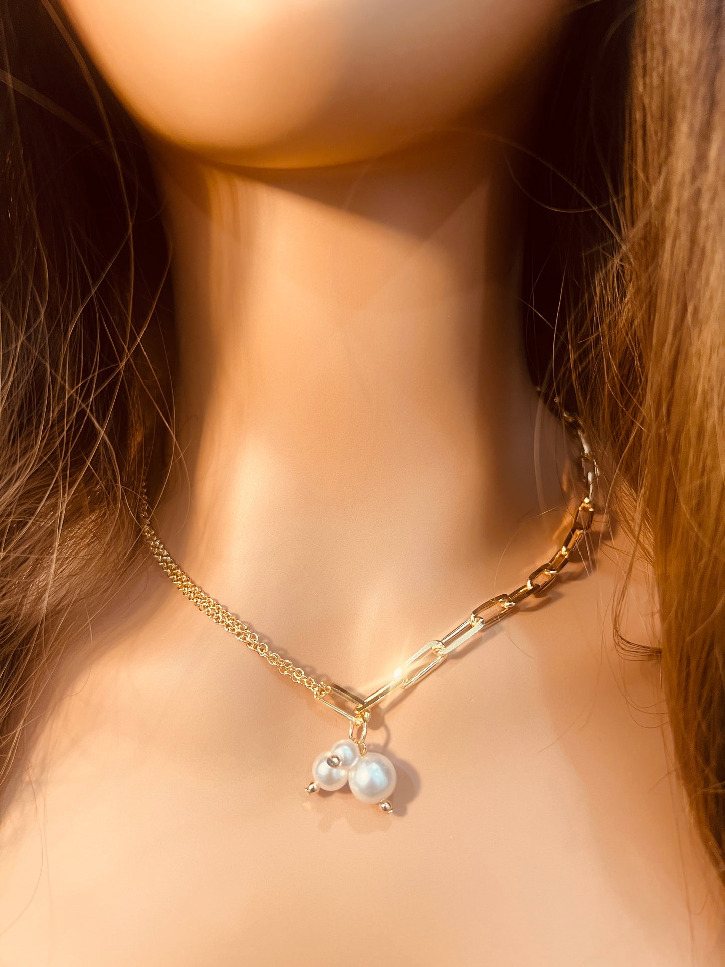 Gold Filled Paperclip Toggle Necklace | Pearl Accent 18"