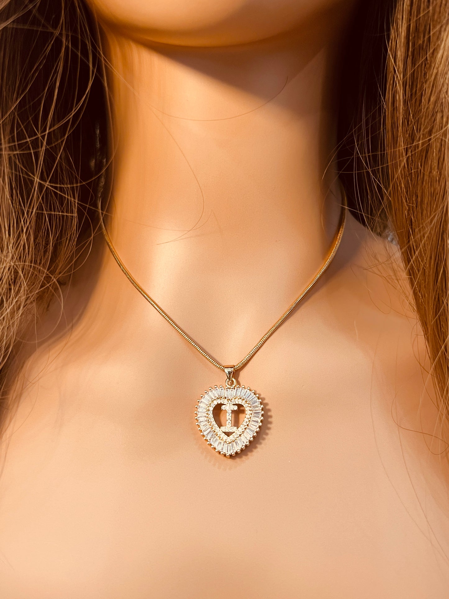 Gold Filled CZ Heart Initial Pendant Necklace | Dainty & Personalized
