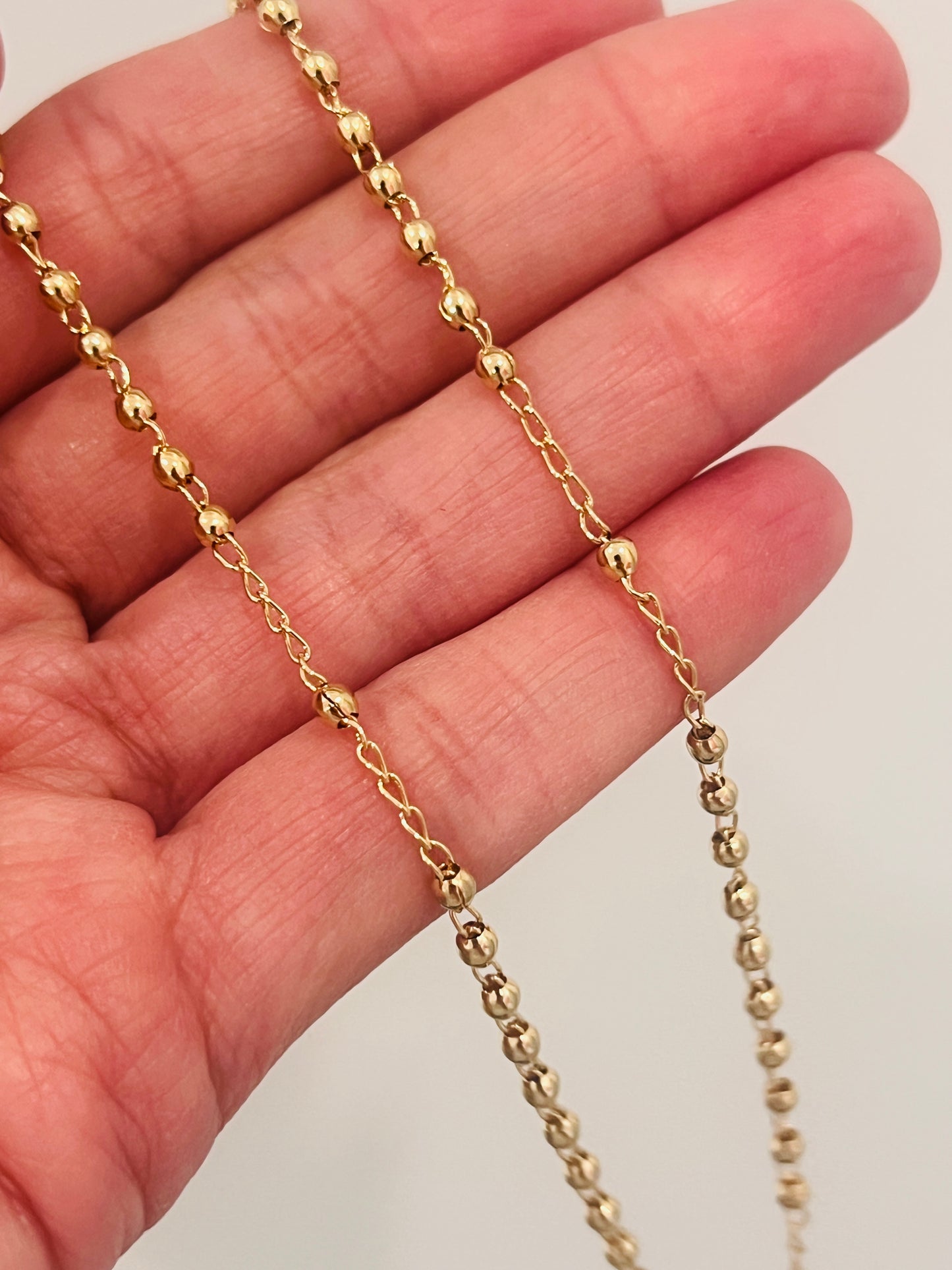 Gold Filled Virgin Mary Rosary Necklace | 16.25" with 2mm Beads & Dainty Cross
