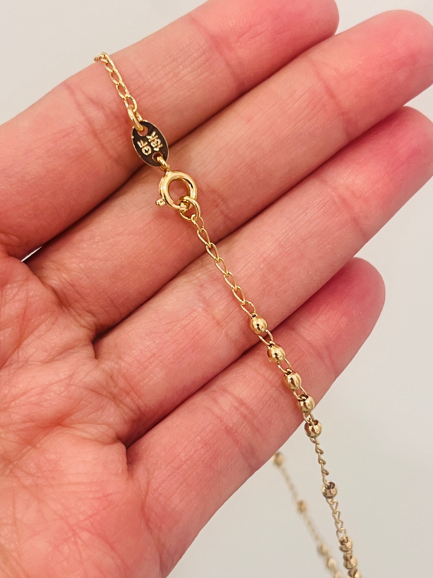 Gold Filled Virgin Mary Rosary Necklace | 16.25" with 2mm Beads & Dainty Cross