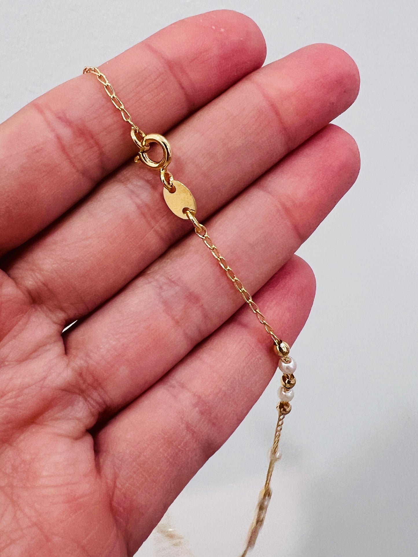 Gold Filled Pearl Rosary Necklace | 16.5" Dainty Cross Pendant Chain