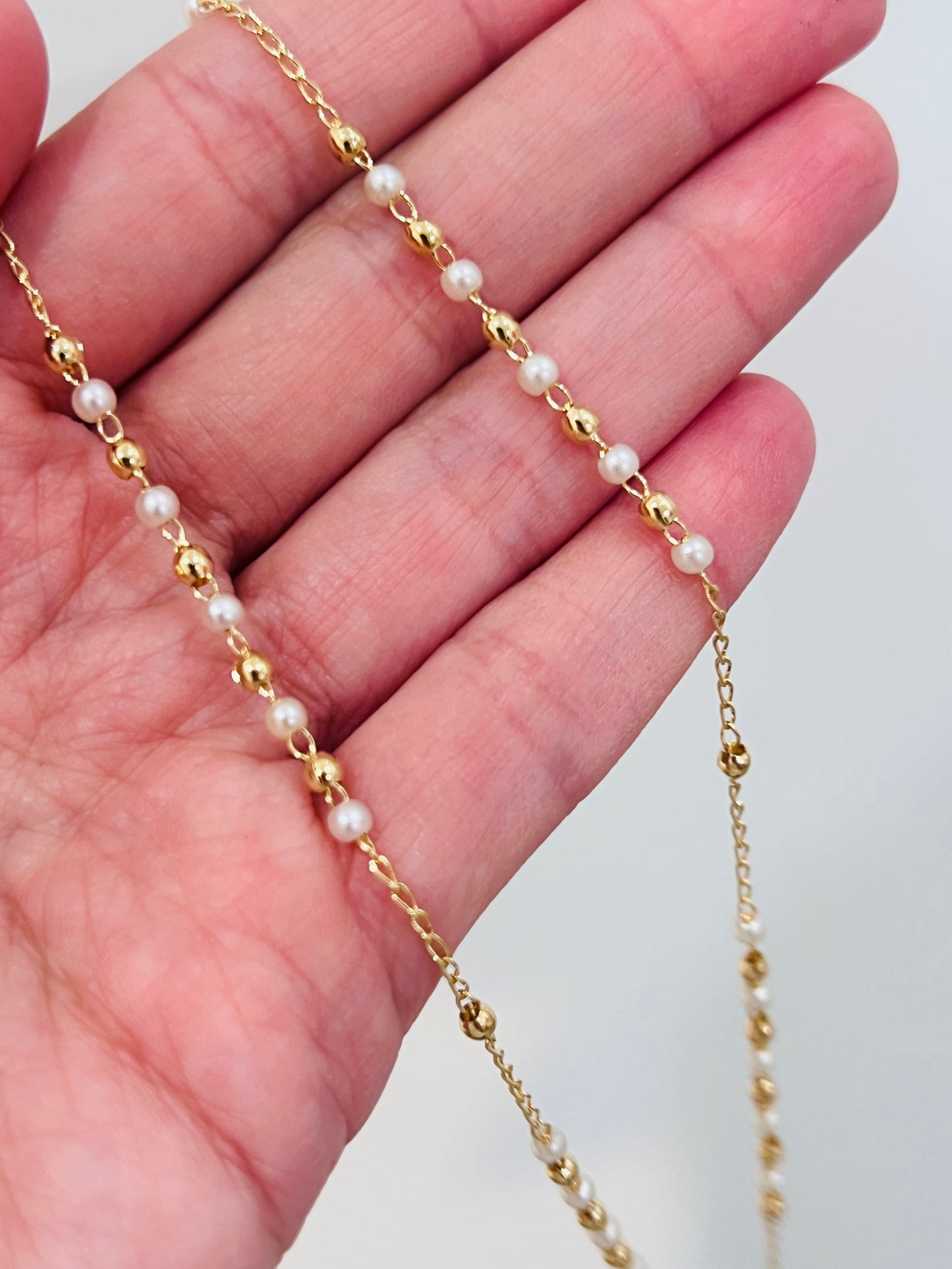 Gold Filled Pearl Rosary Necklace | 16.5" Dainty Cross Pendant Chain