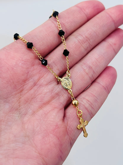 18KT Gold Filled Bracelets, Gold Filled Virgin Mary Black Crystal Rosary Bracelet | Catholic Faith Jewelry by HAUS OF MONO...