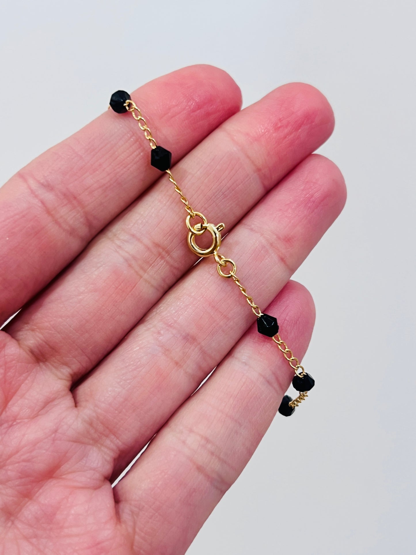 Gold Filled Virgin Mary Black Crystal Rosary Bracelet | Catholic Faith Jewelry